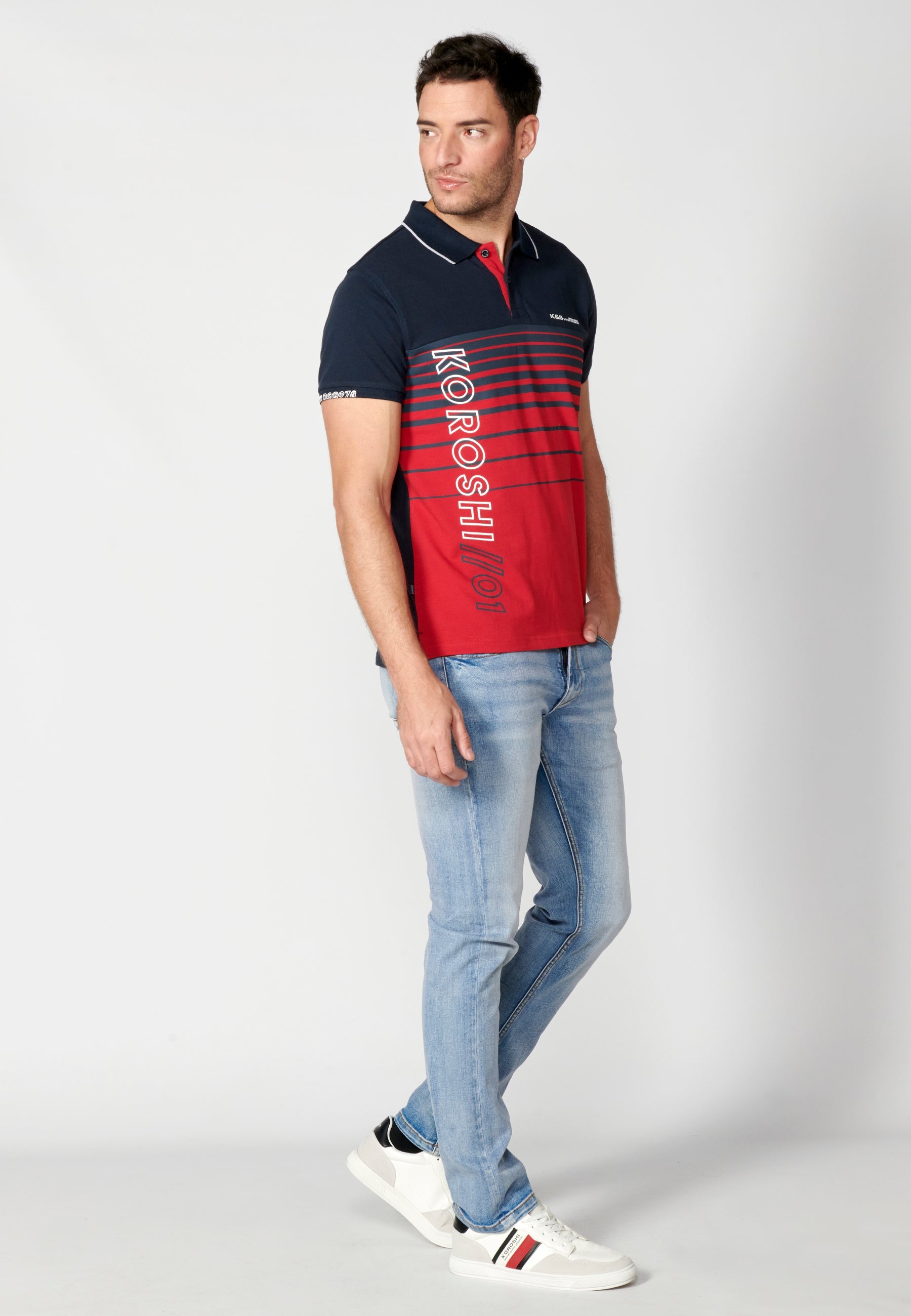 Polo Hombre Manga Corta Cuello Camisero a Rayas – Koroshi 2311PC35