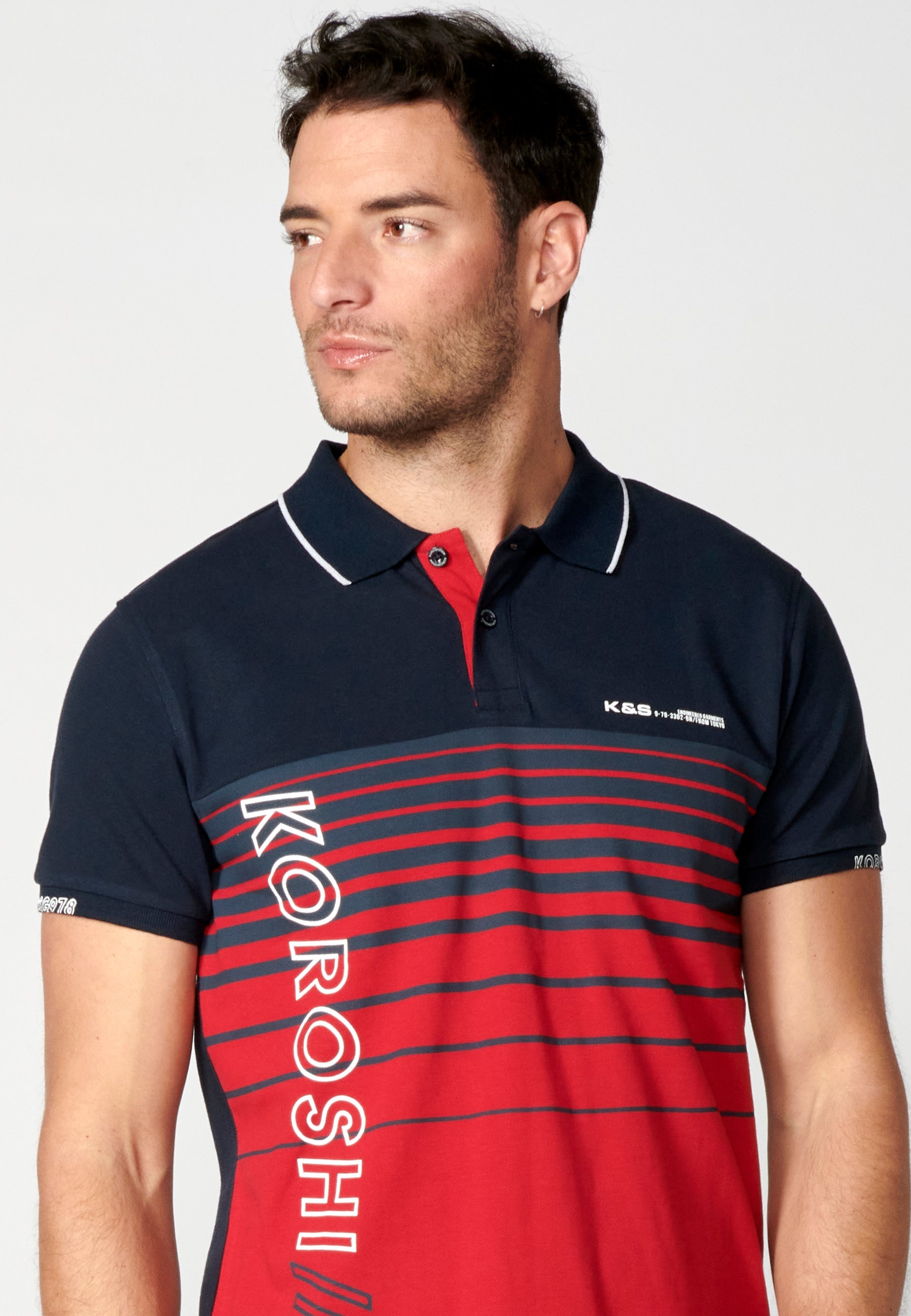 Polo Hombre Manga Corta Cuello Camisero a Rayas – Koroshi 2311PC35