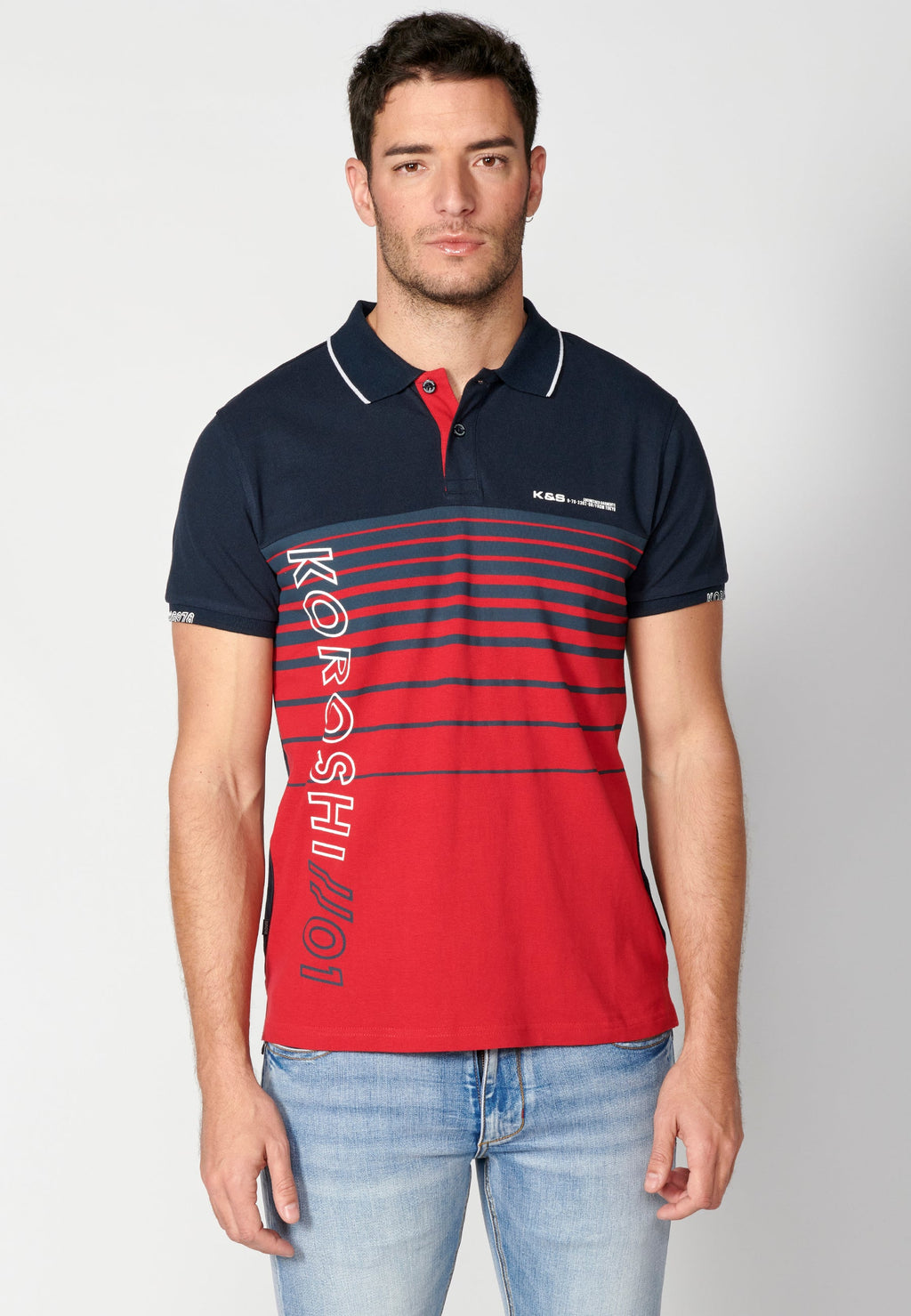 Polo Hombre Manga Corta Cuello Camisero a Rayas – Koroshi 2311PC35