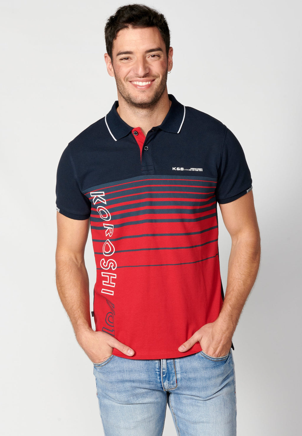Polo Hombre Manga Corta Cuello Camisero a Rayas – Koroshi 2311PC35