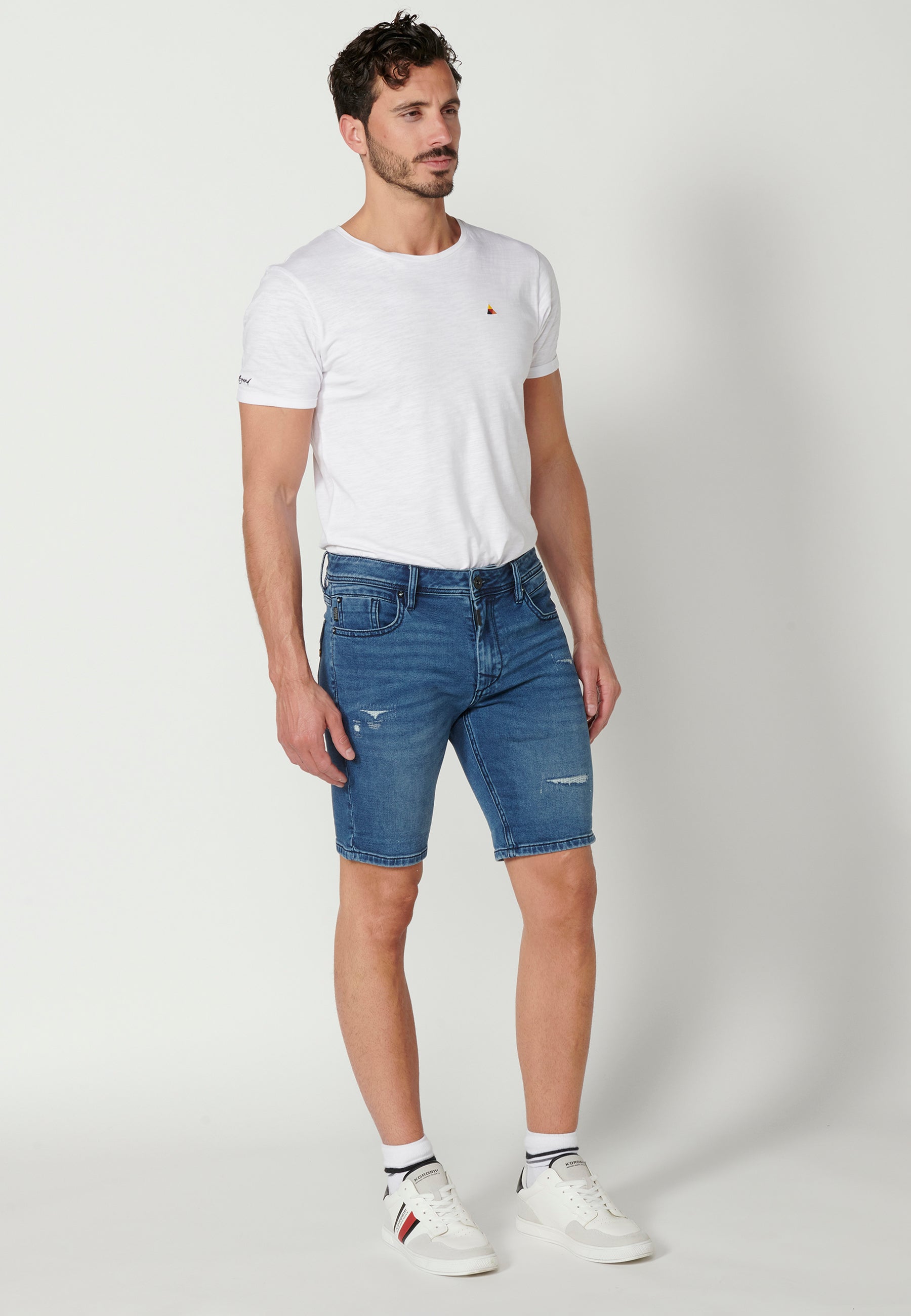Bermuda Vaquera Hombre Stretch Acabado Vuelta – Koroshi Azul Medio