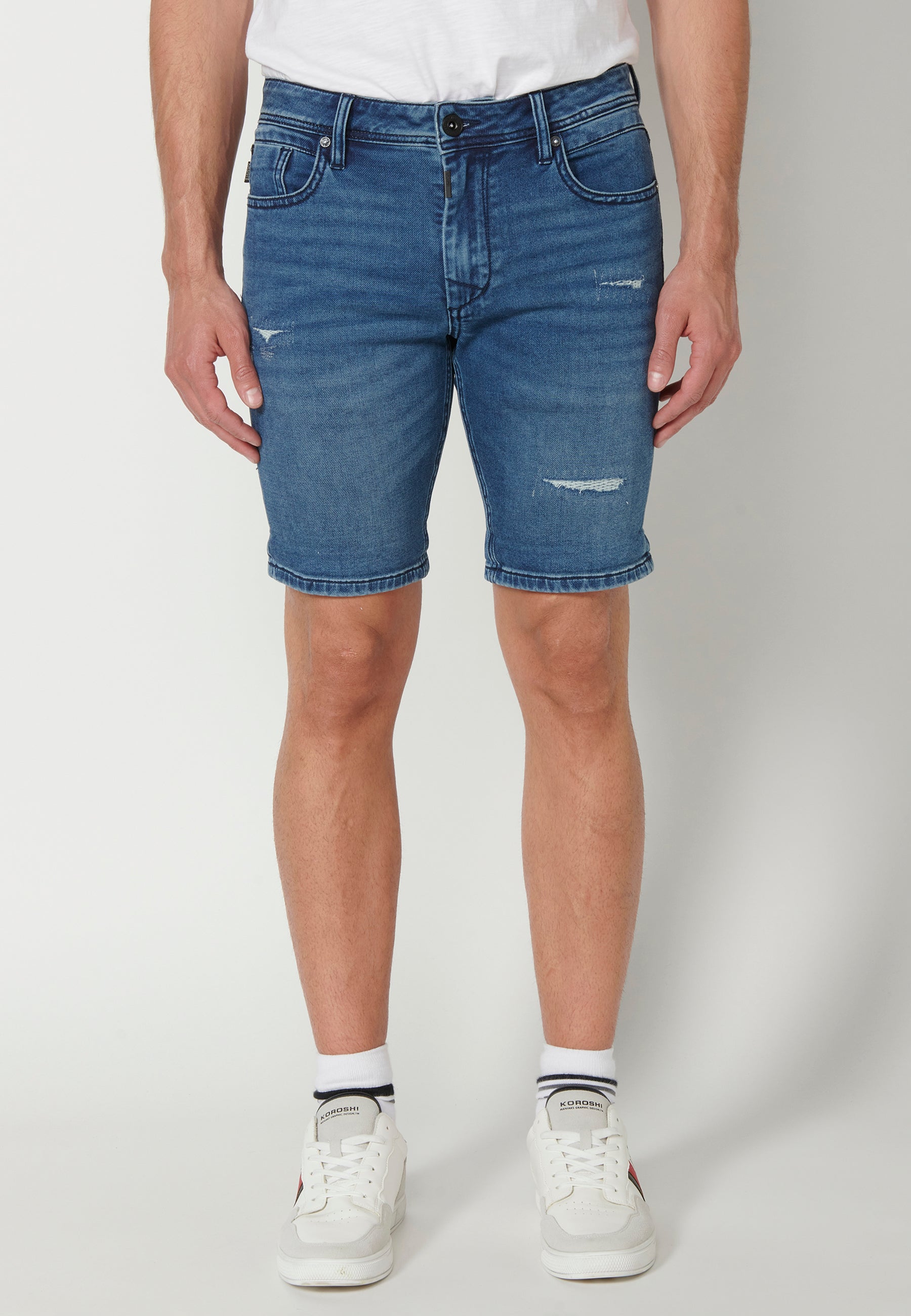 Bermuda Vaquera Hombre Stretch Acabado Vuelta – Koroshi Azul Medio