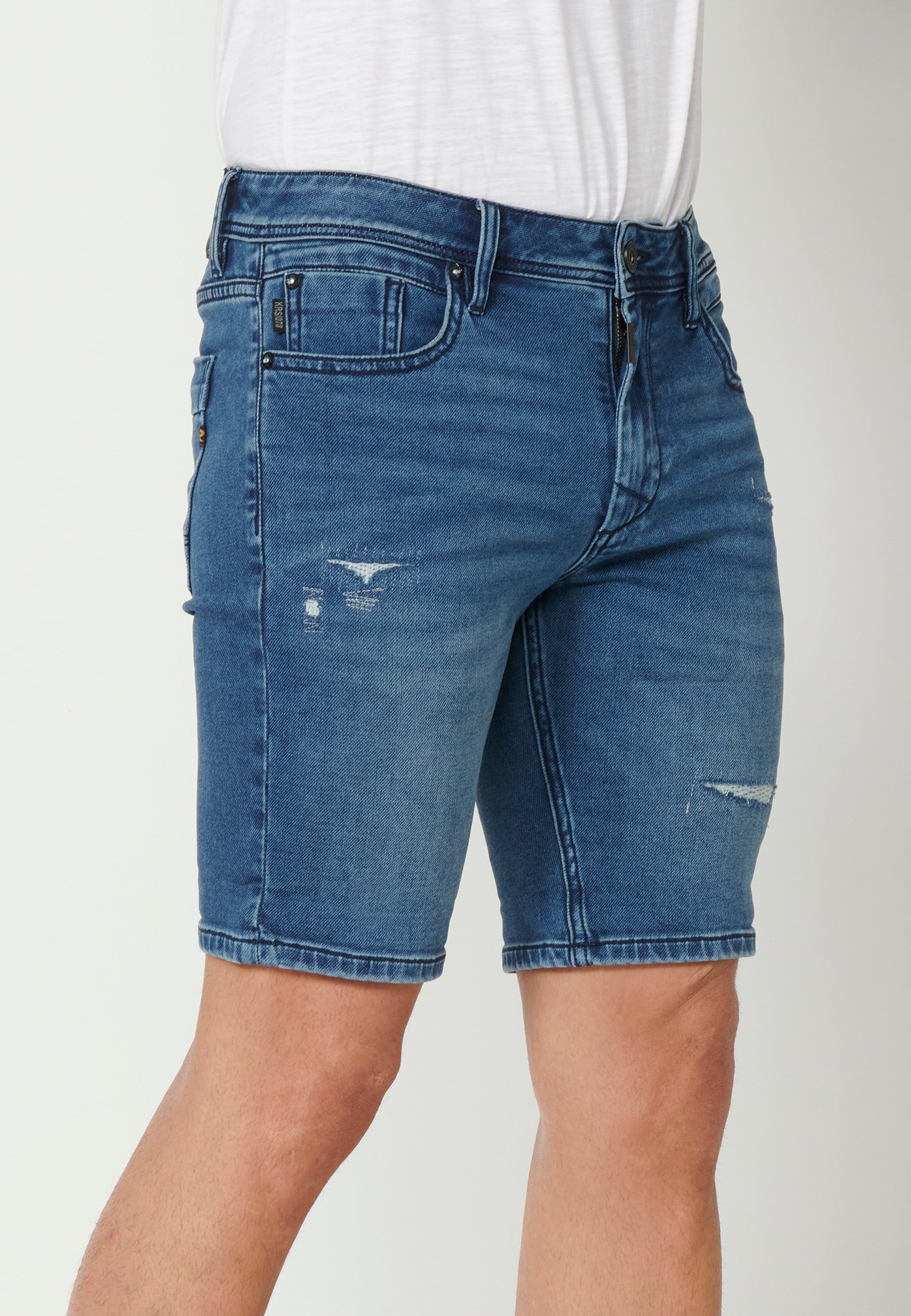 Bermuda Vaquera Hombre Stretch Acabado Vuelta – Koroshi Azul Medio