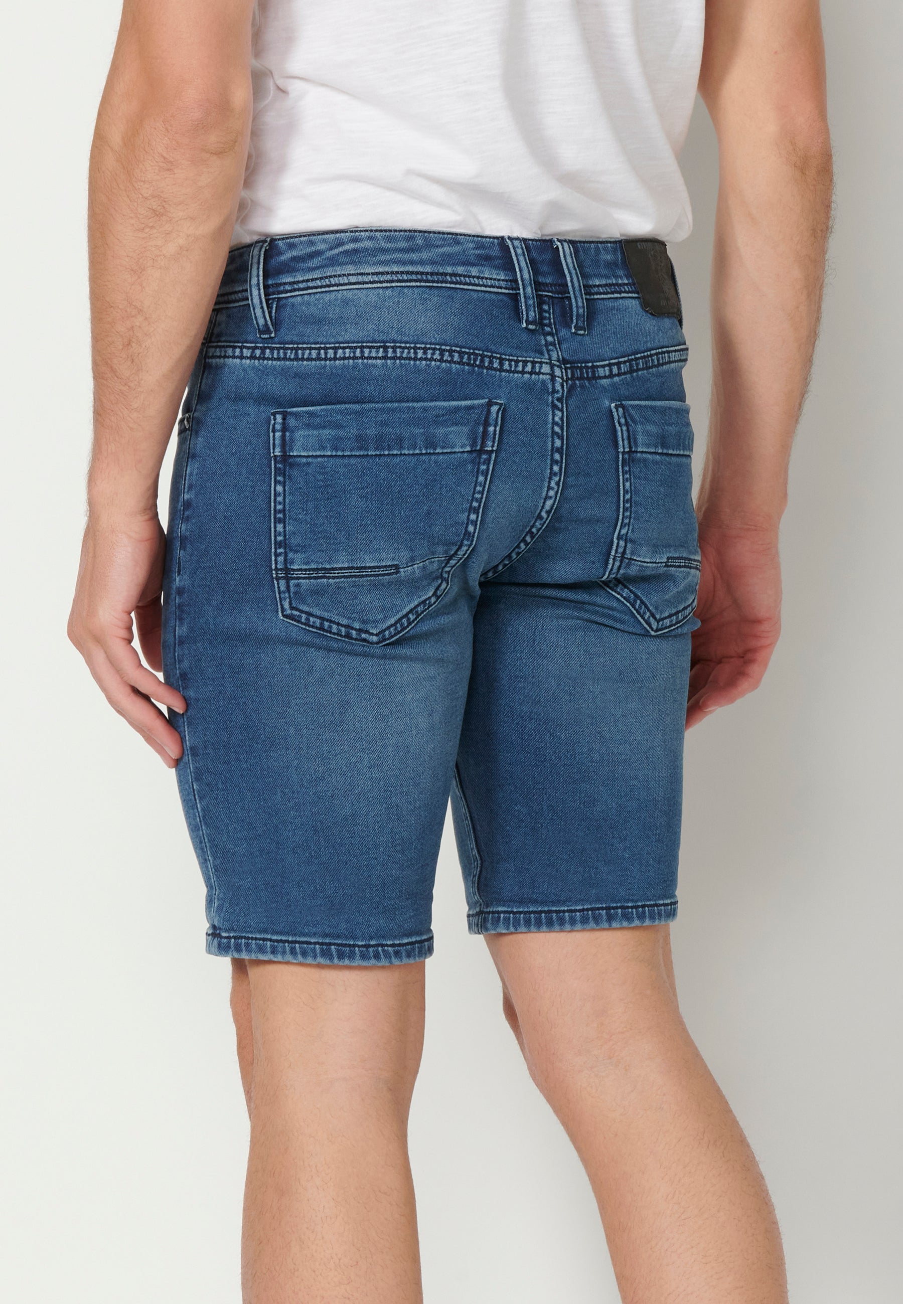 Bermuda Vaquera Hombre Stretch Acabado Vuelta – Koroshi Azul Medio