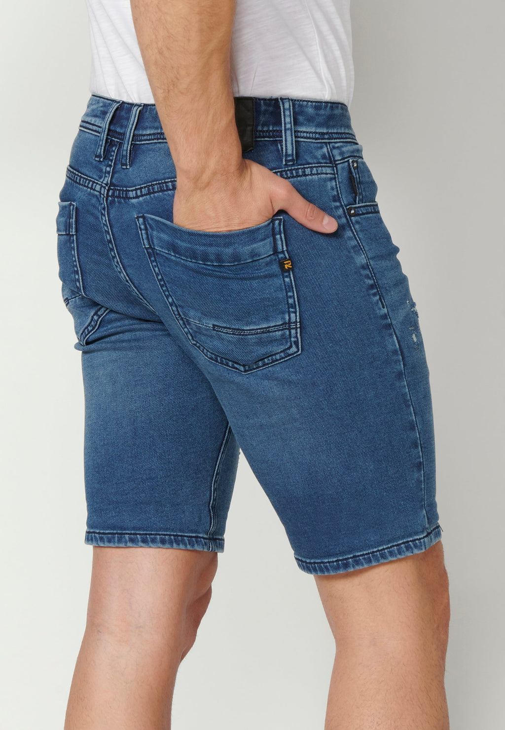 Bermuda Vaquera Hombre Stretch Acabado Vuelta – Koroshi Azul Medio