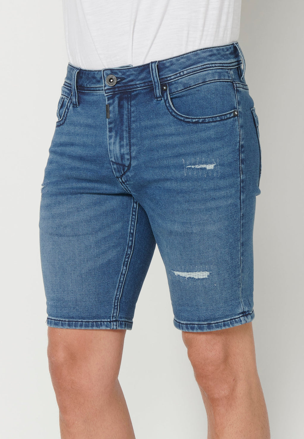 Bermuda Vaquera Hombre Stretch Acabado Vuelta – Koroshi Azul Medio