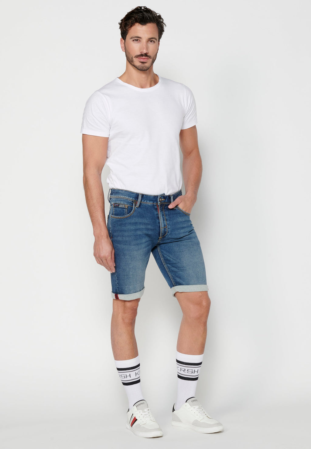 Bermuda Hombre Vaquera Stretch Acabado Vuelta – Koroshi Azul Medio