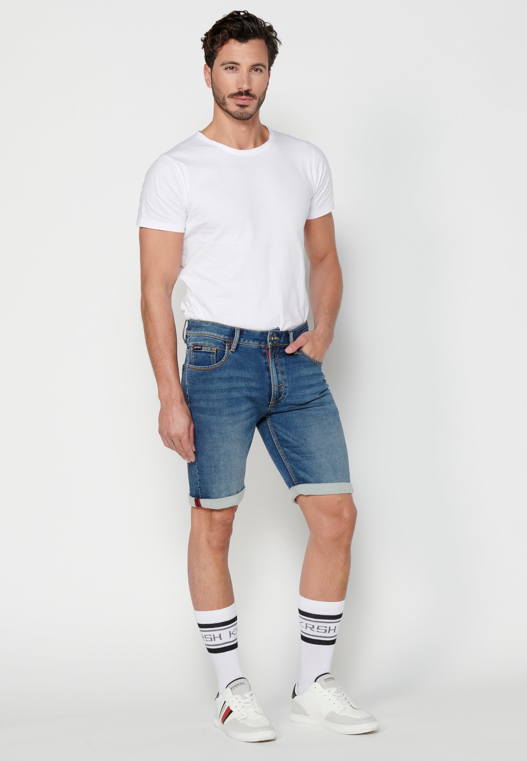 Bermuda Hombre Vaquera Stretch Acabado Vuelta – Koroshi Azul Medio