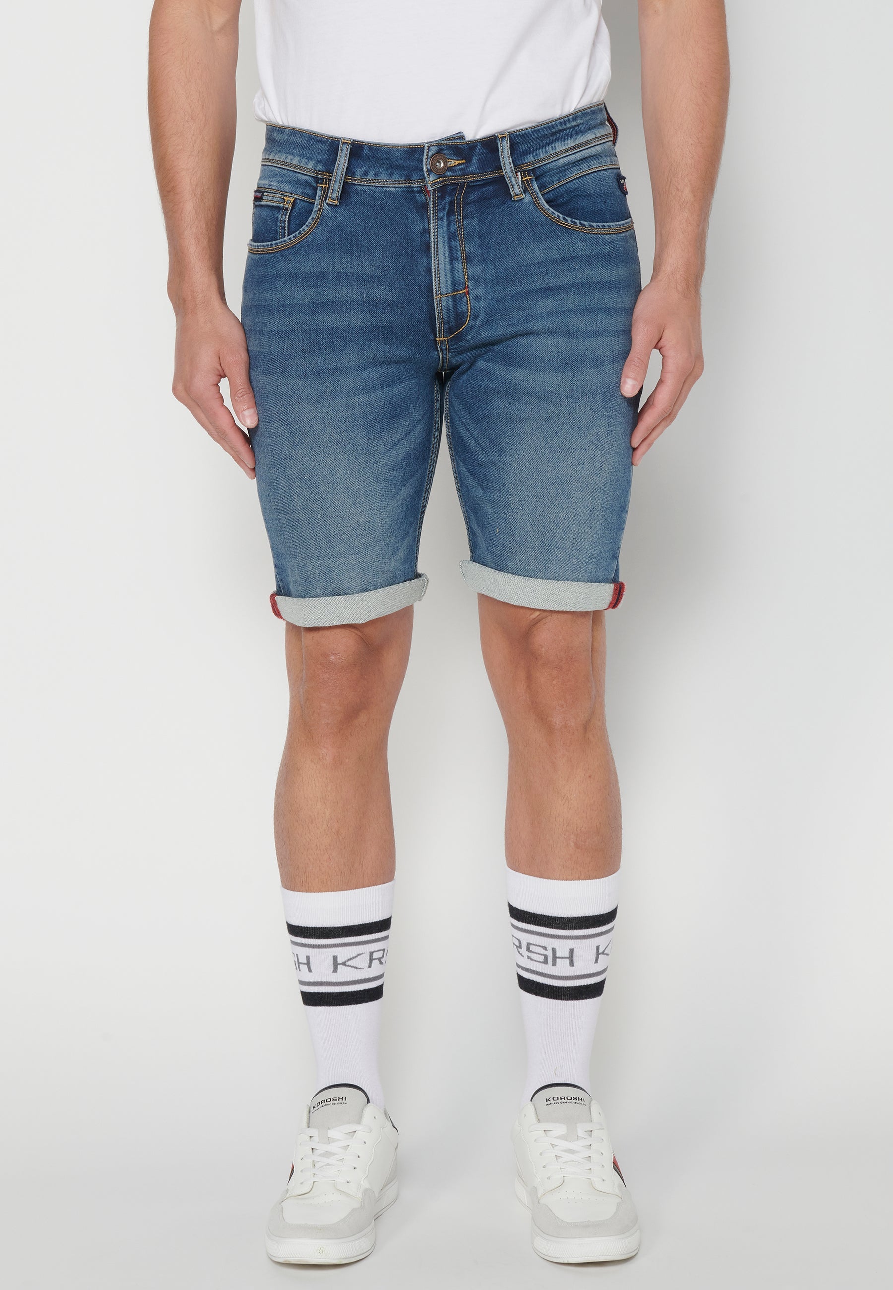 Bermuda Hombre Vaquera Stretch Acabado Vuelta – Koroshi Azul Medio