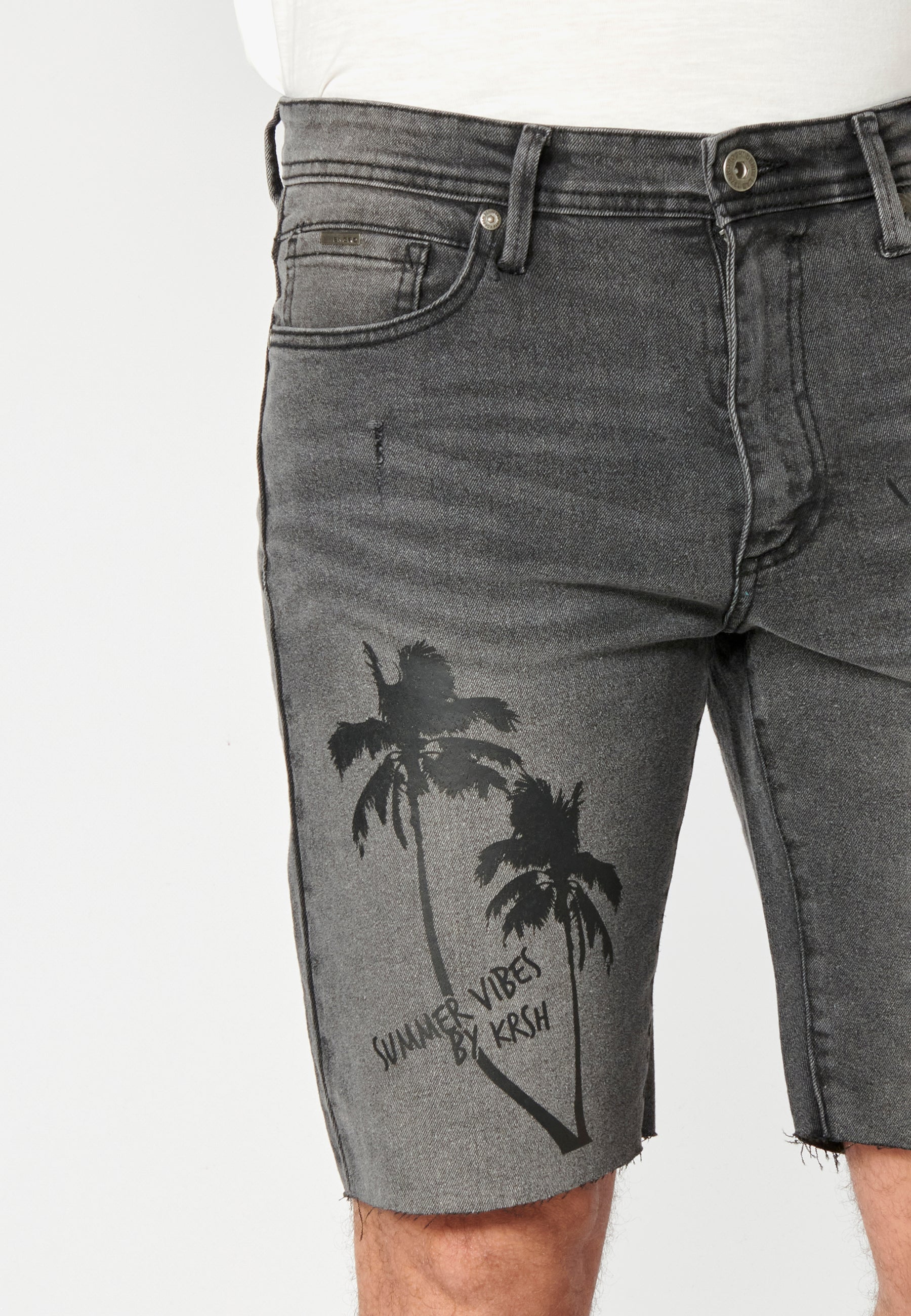 Bermuda Hombre Vaquera Estampado Palmeras – Koroshi Negro