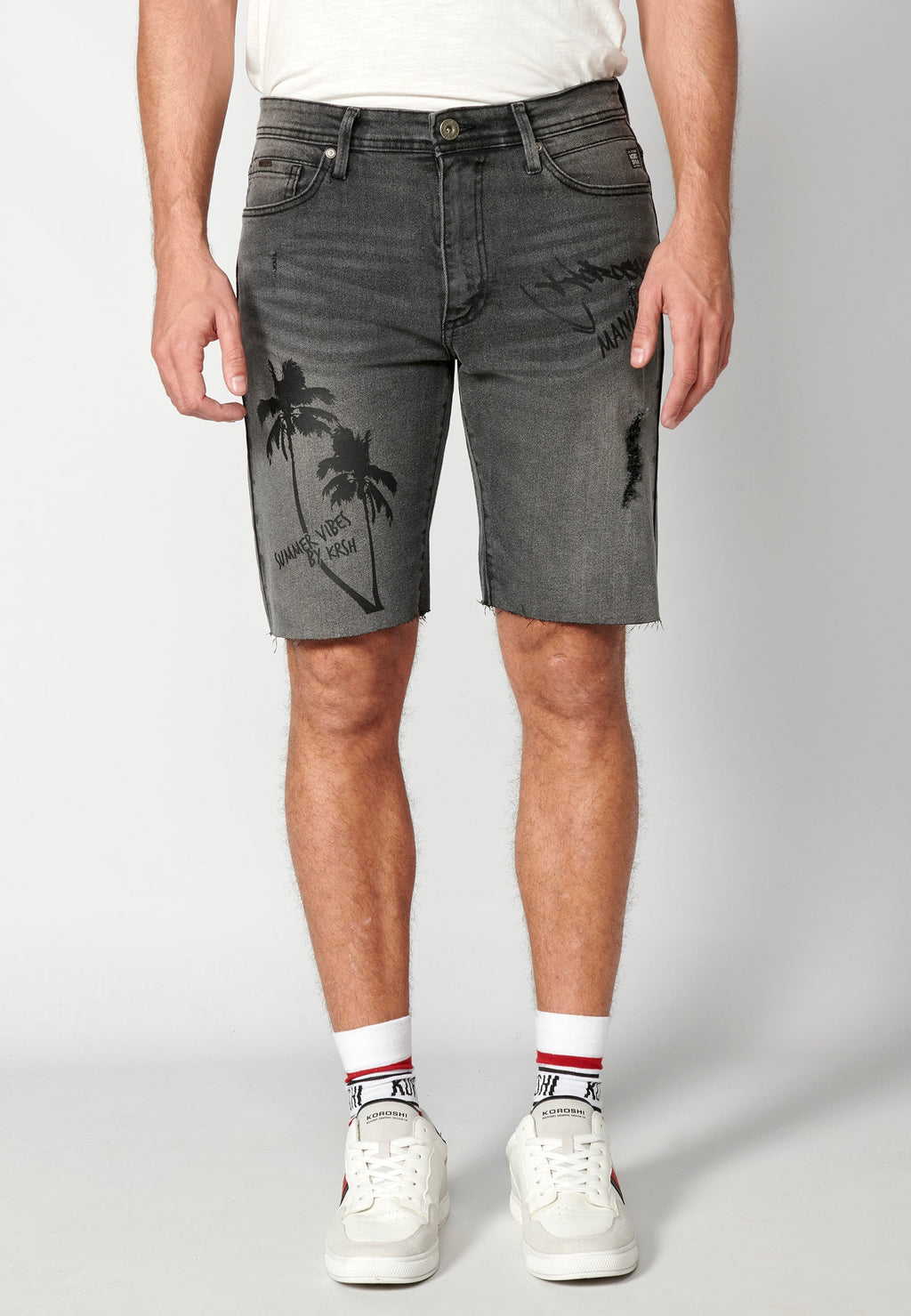 Bermuda Hombre Vaquera Estampado Palmeras – Koroshi Negro