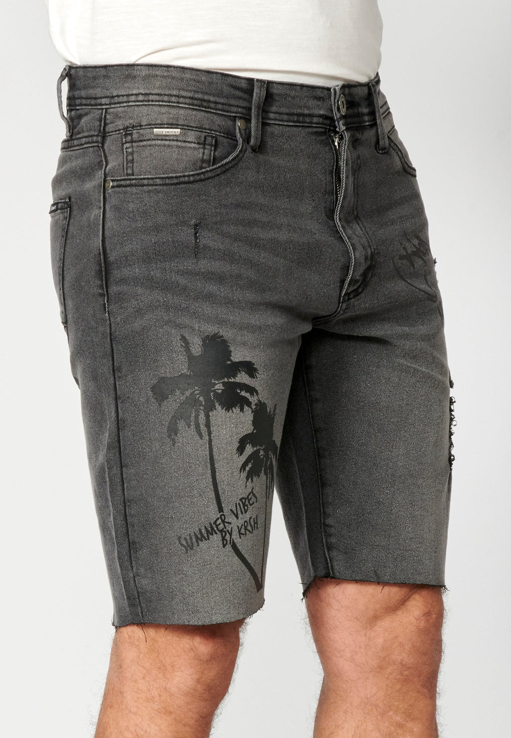 Bermuda Hombre Vaquera Estampado Palmeras – Koroshi Negro