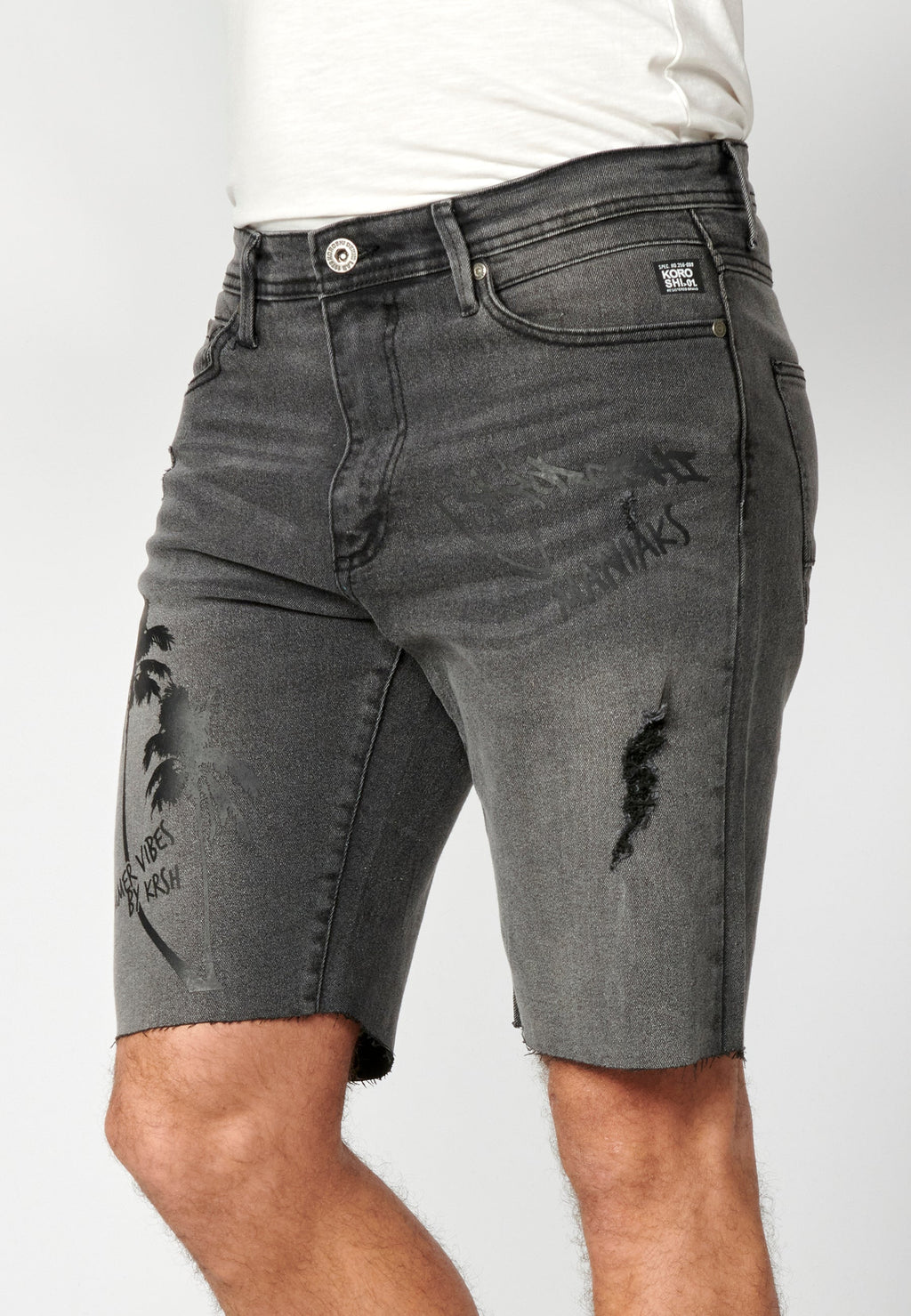 Bermuda Hombre Vaquera Estampado Palmeras – Koroshi Negro