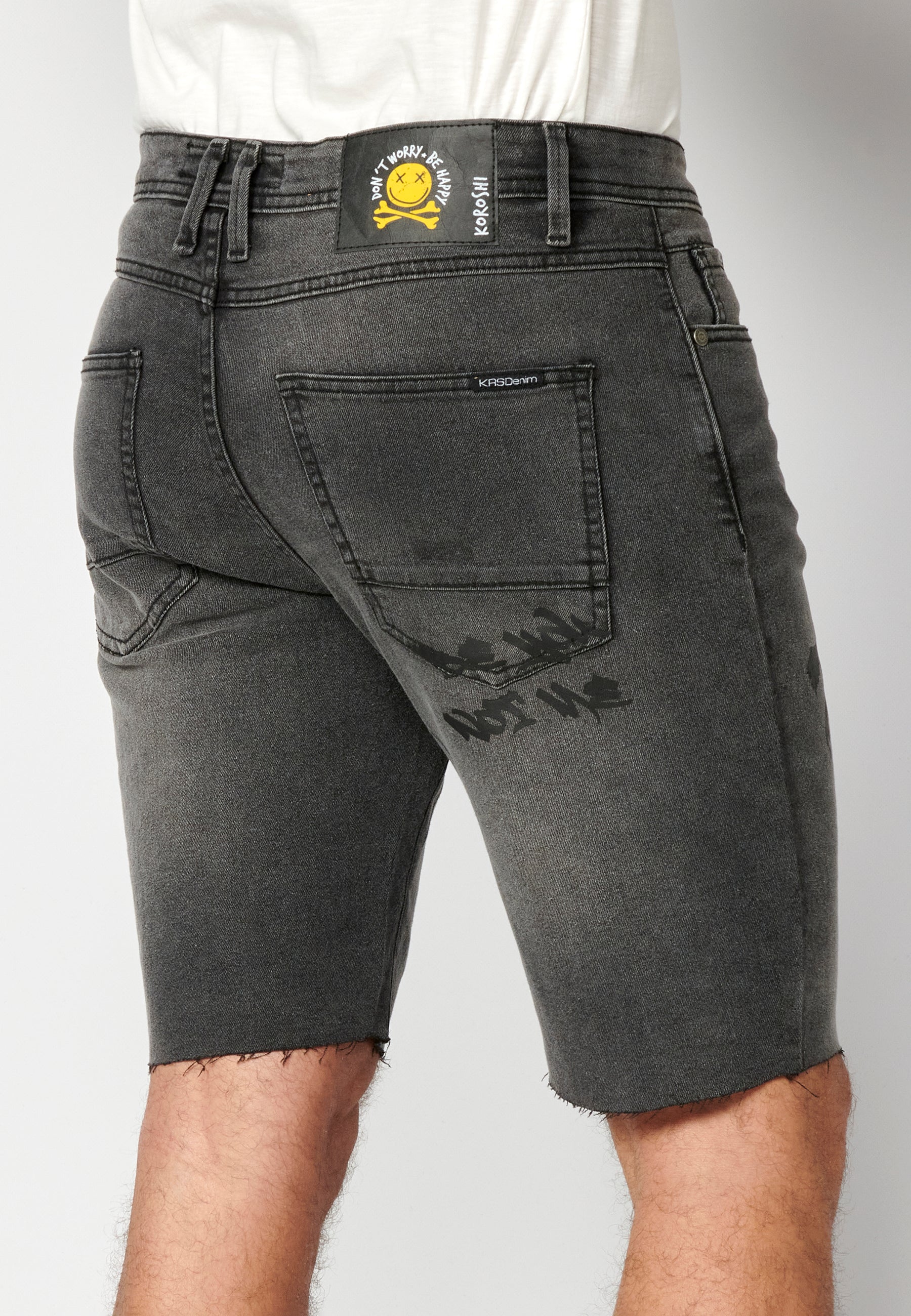 Bermuda Hombre Vaquera Estampado Palmeras – Koroshi Negro