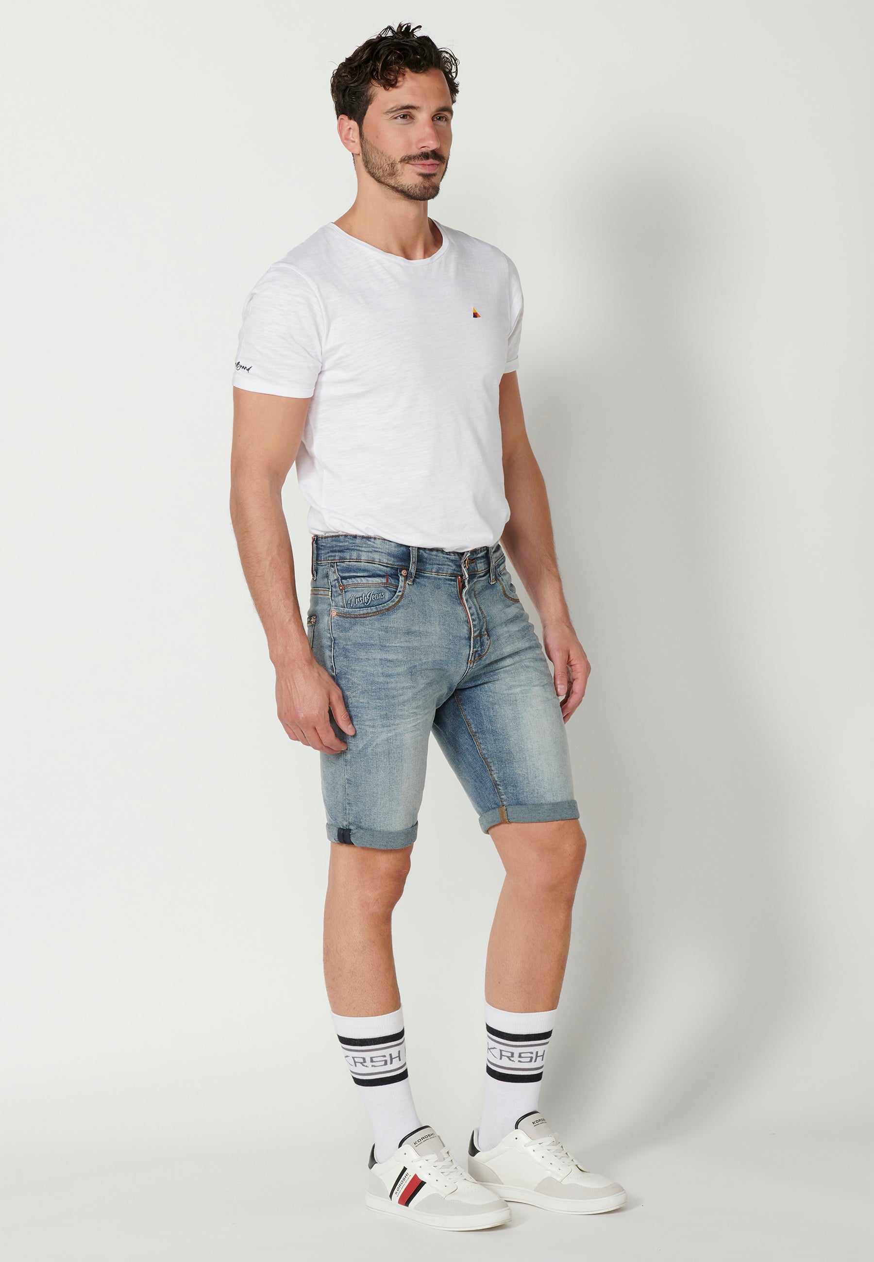 Bermuda Vaquera Hombre Stretch Acabado Vuelta – Koroshi Azul Claro