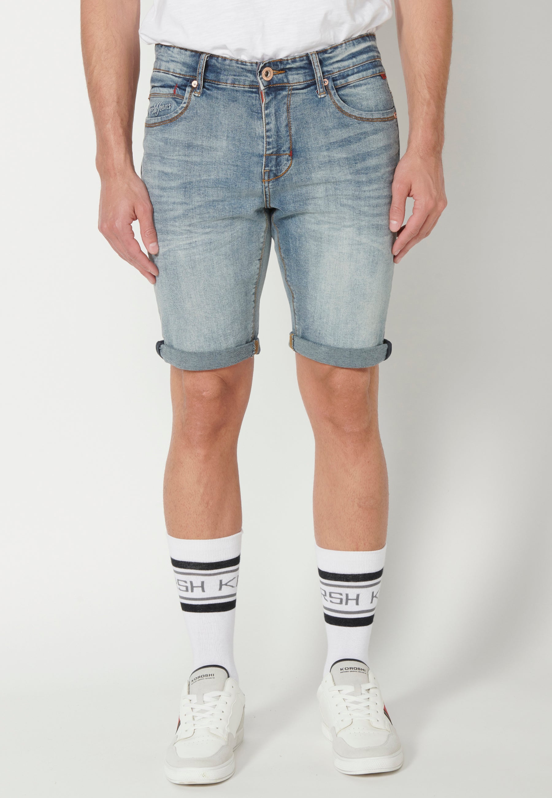 Bermuda Vaquera Hombre Stretch Acabado Vuelta – Koroshi Azul Claro