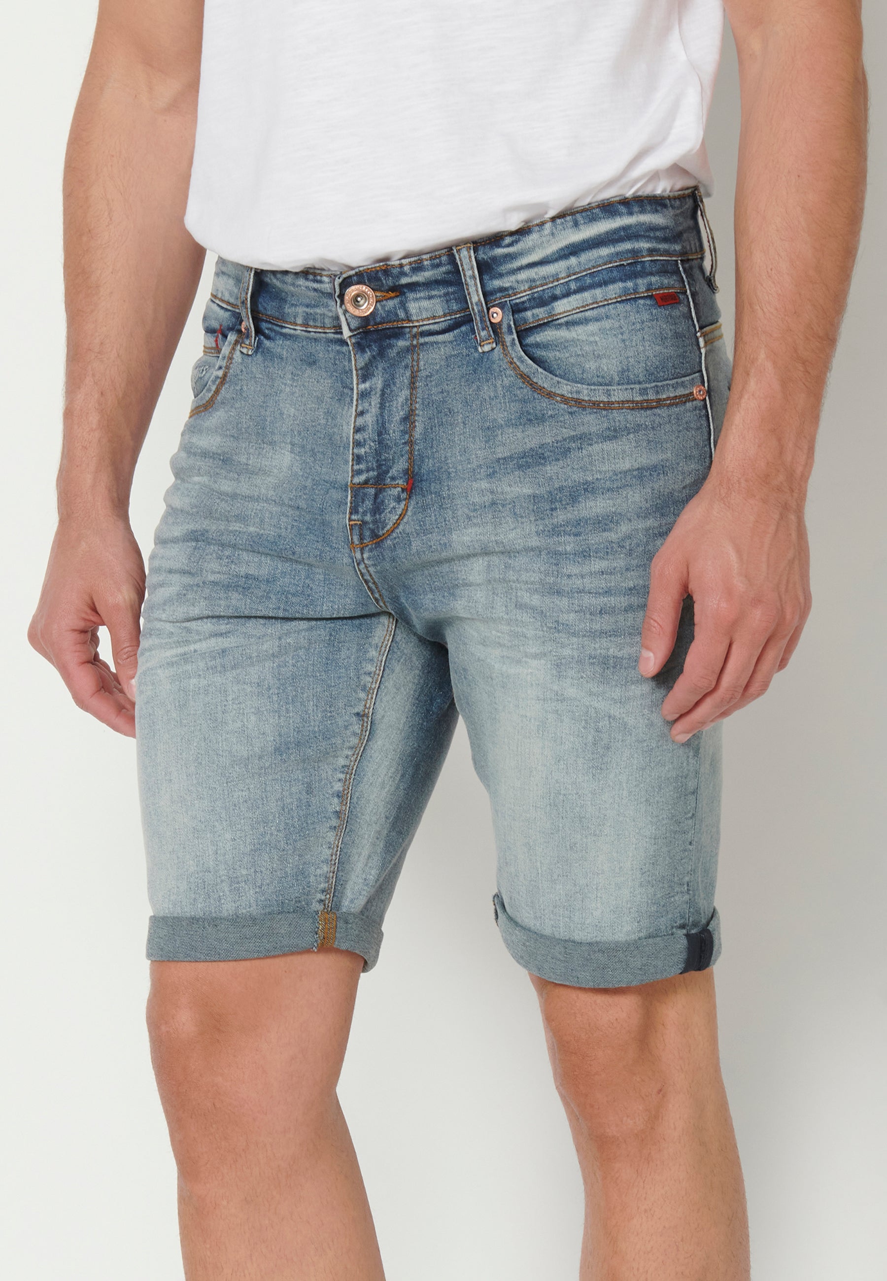 Bermuda Vaquera Hombre Stretch Acabado Vuelta – Koroshi Azul Claro