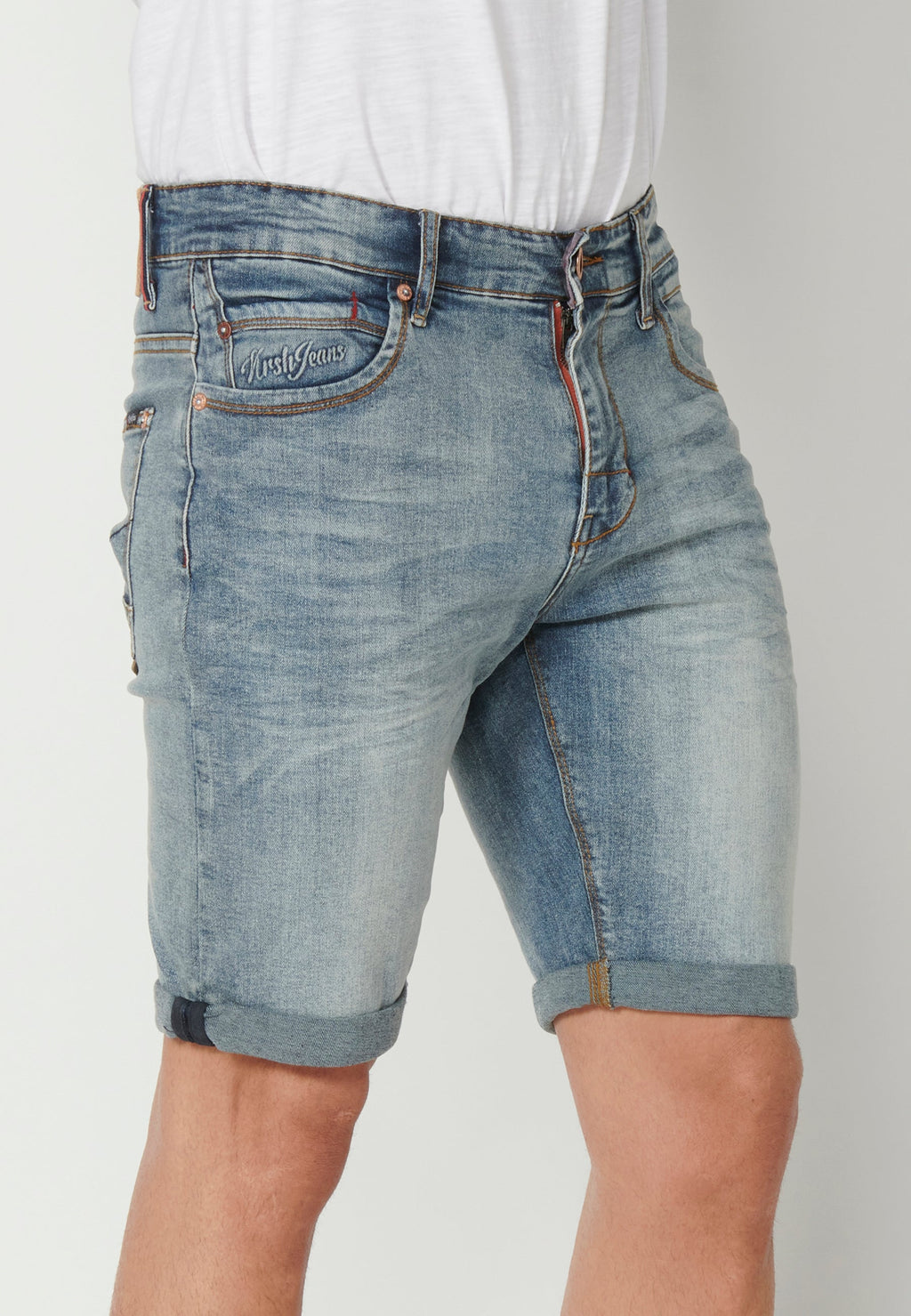 Bermuda Vaquera Hombre Stretch Acabado Vuelta – Koroshi Azul Claro