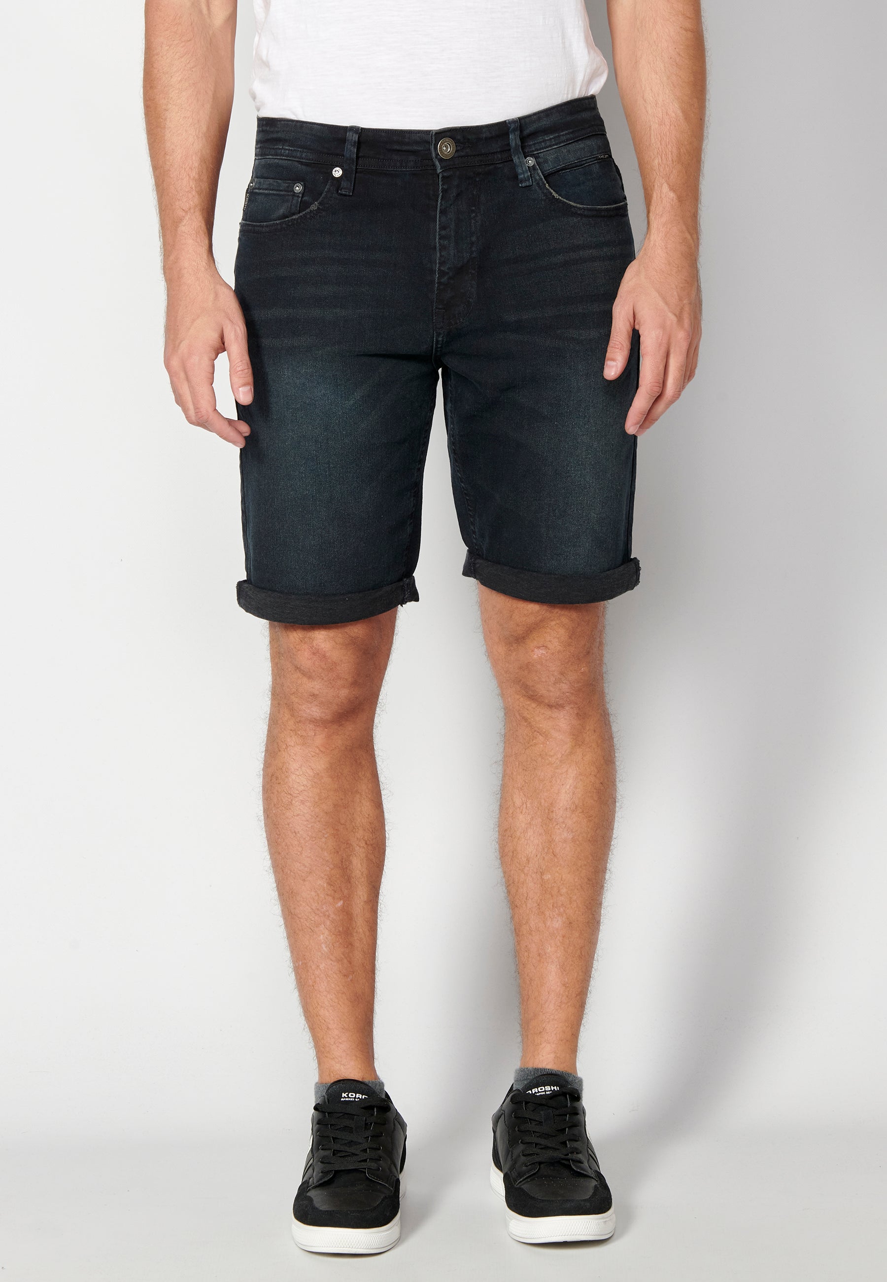 Bermuda Vaquera Hombre Regular Efecto Lavado – Koroshi Azul Oscuro