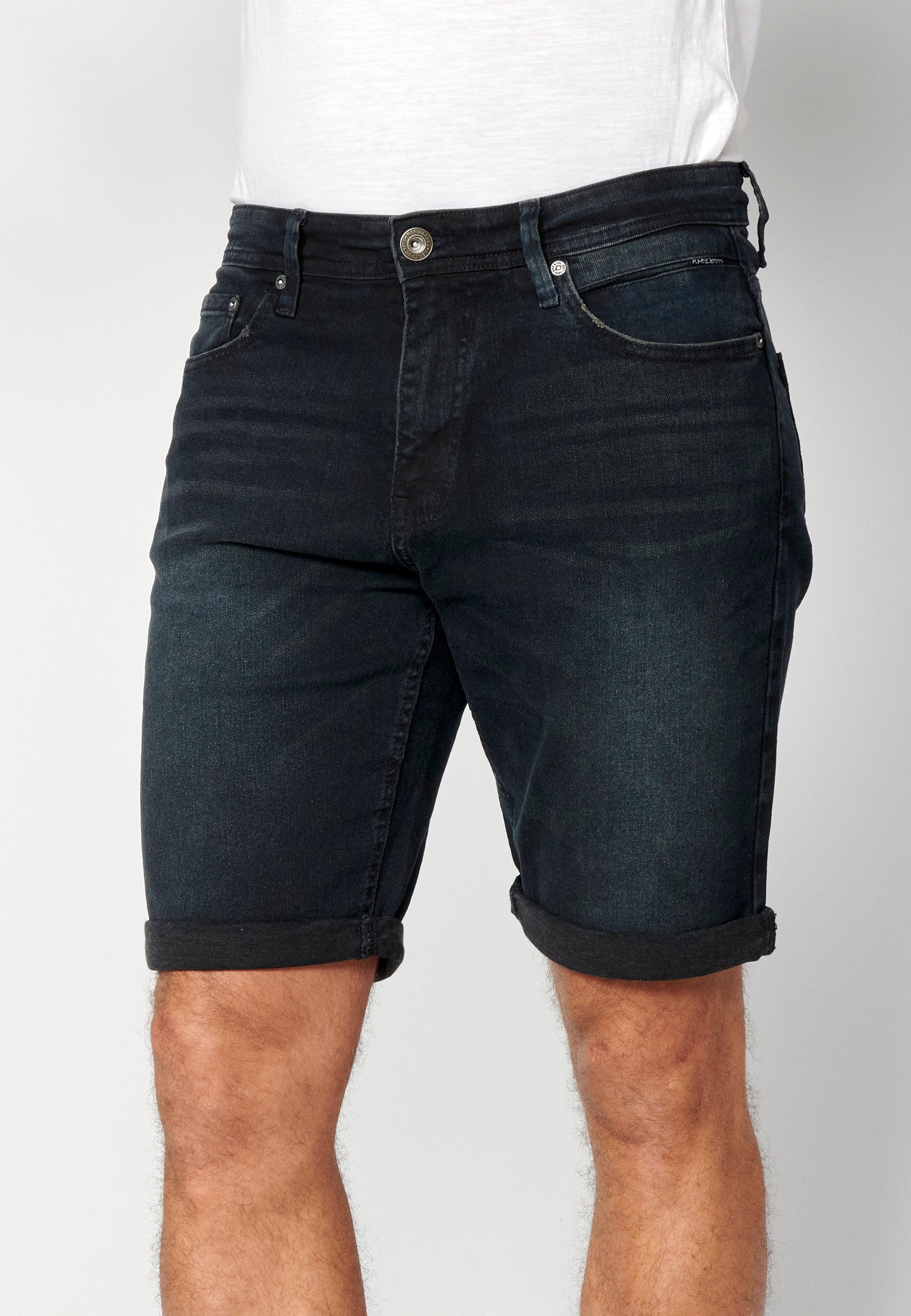 Bermuda Vaquera Hombre Regular Efecto Lavado – Koroshi Azul Oscuro
