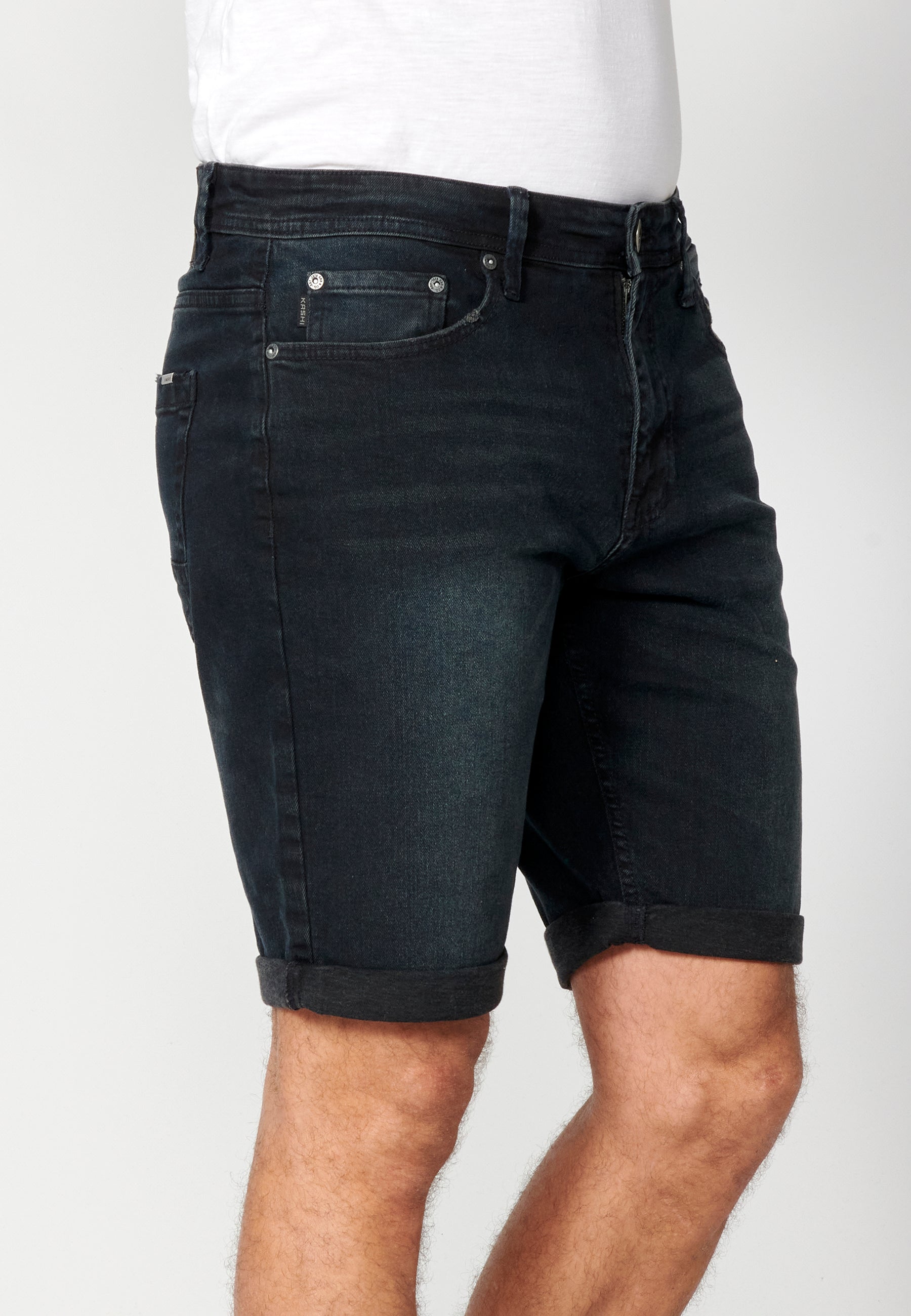 Bermuda Vaquera Hombre Regular Efecto Lavado – Koroshi Azul Oscuro