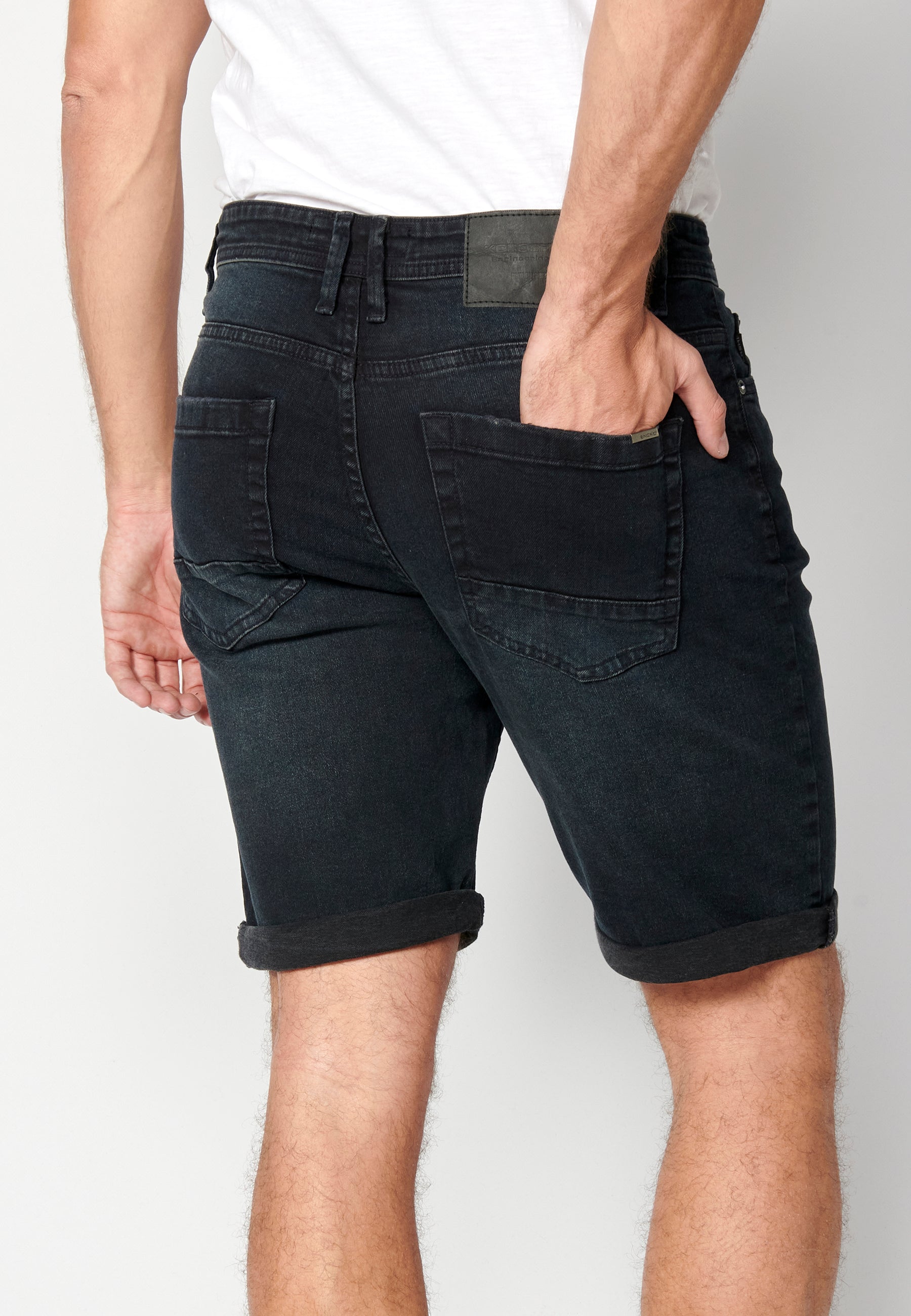 Bermuda Vaquera Hombre Regular Efecto Lavado – Koroshi Azul Oscuro