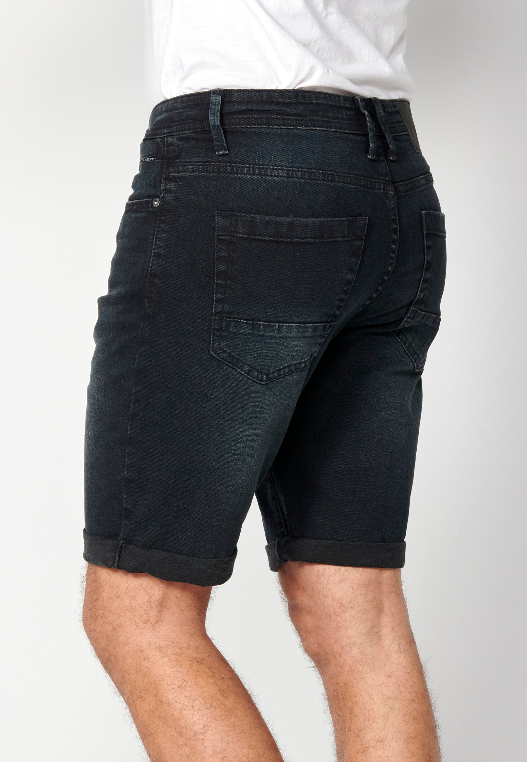 Bermuda Vaquera Hombre Regular Efecto Lavado – Koroshi Azul Oscuro