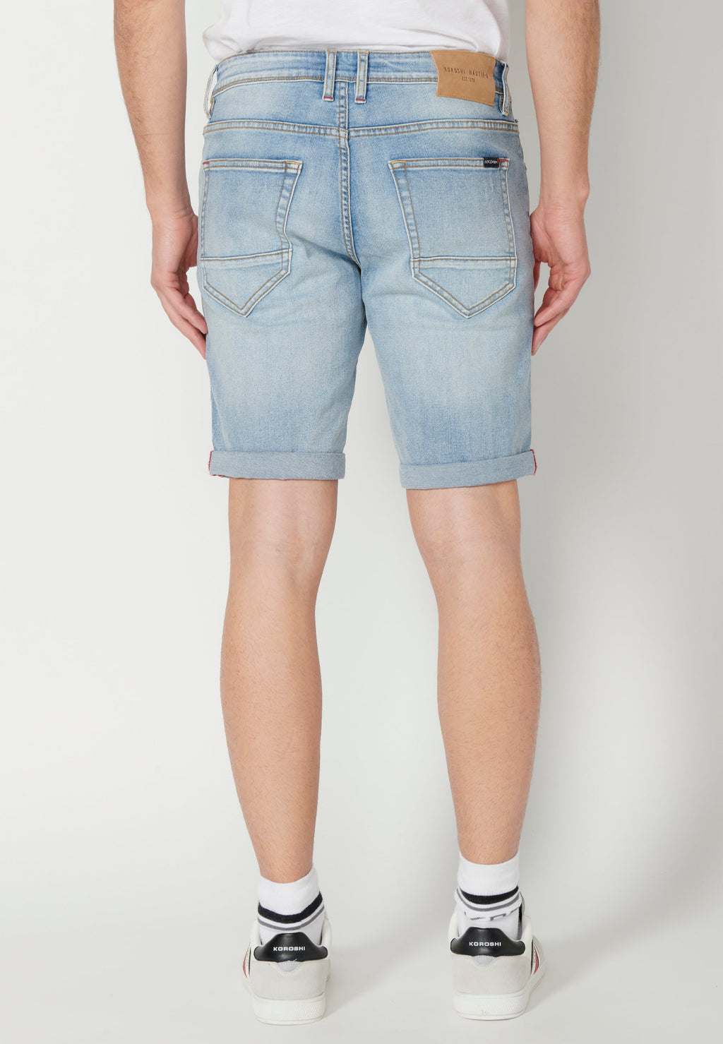 Bermuda Hombre Vaquera Stretch Acabado Vuelta 5 Bolsillos – Koroshi Azul Claro