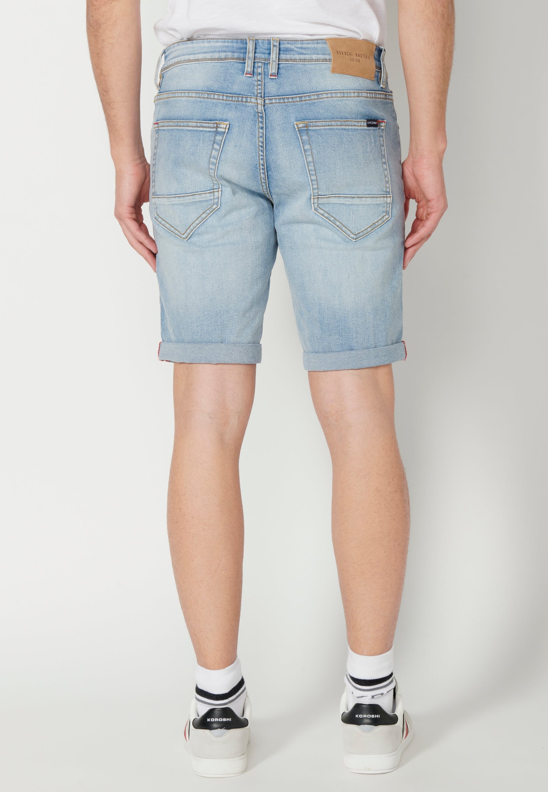 Bermuda Hombre Vaquera Stretch Acabado Vuelta 5 Bolsillos – Koroshi Azul Claro