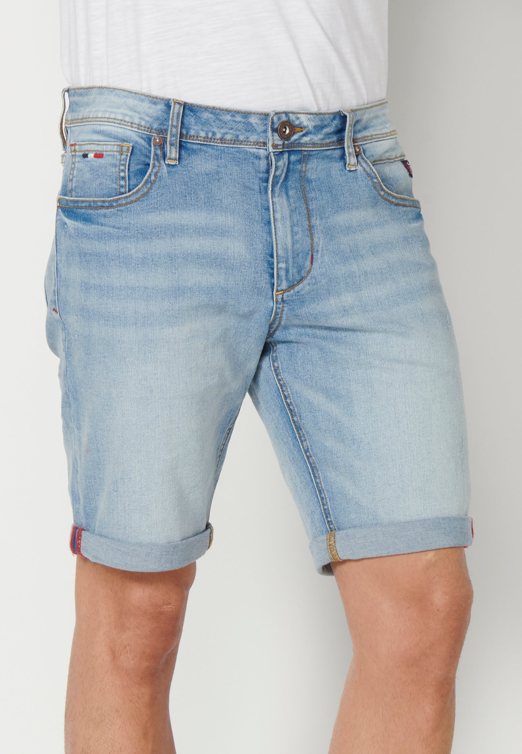 Bermuda Hombre Vaquera Stretch Acabado Vuelta 5 Bolsillos – Koroshi Azul Claro