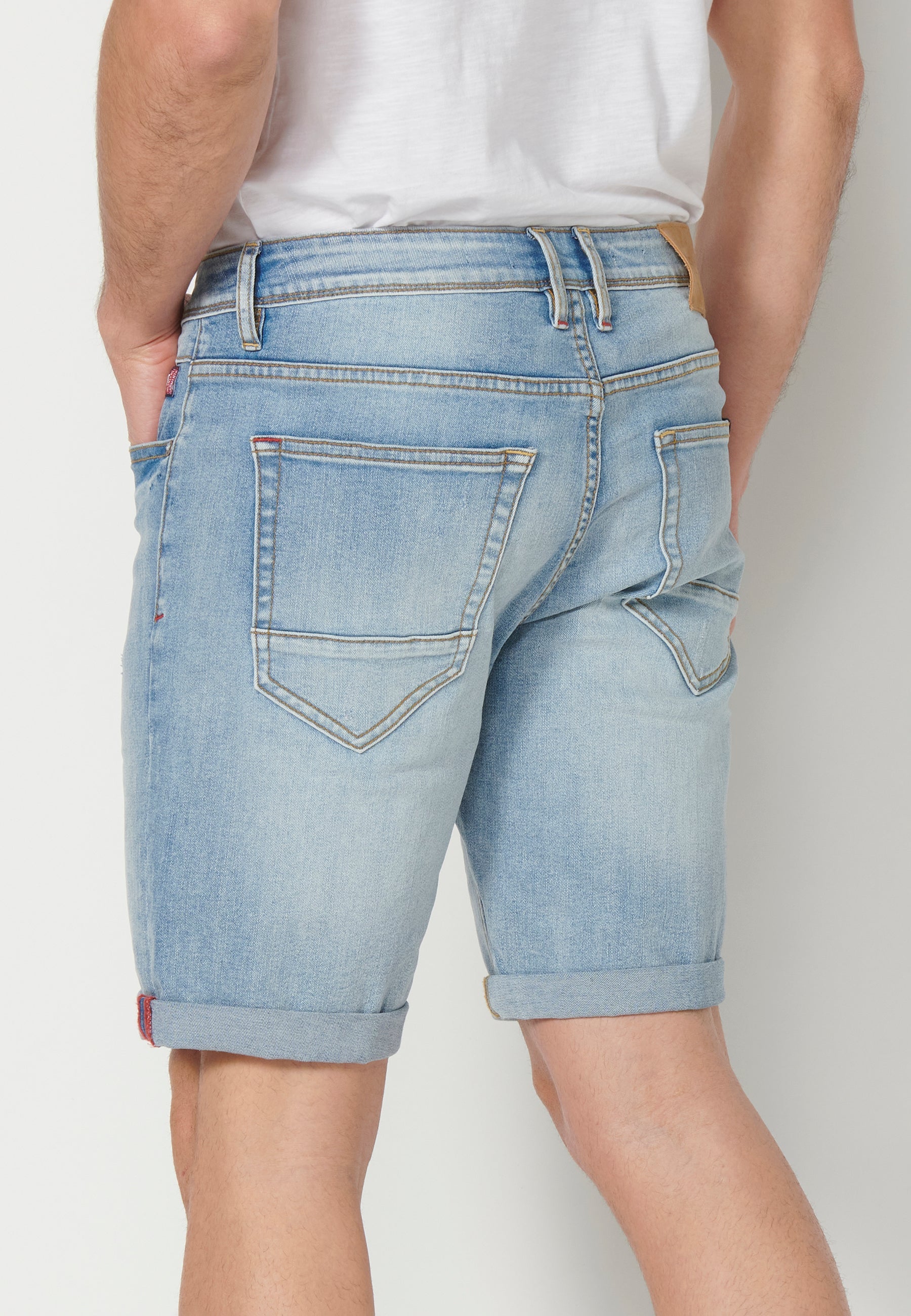 Bermuda Hombre Vaquera Stretch Acabado Vuelta 5 Bolsillos – Koroshi Azul Claro