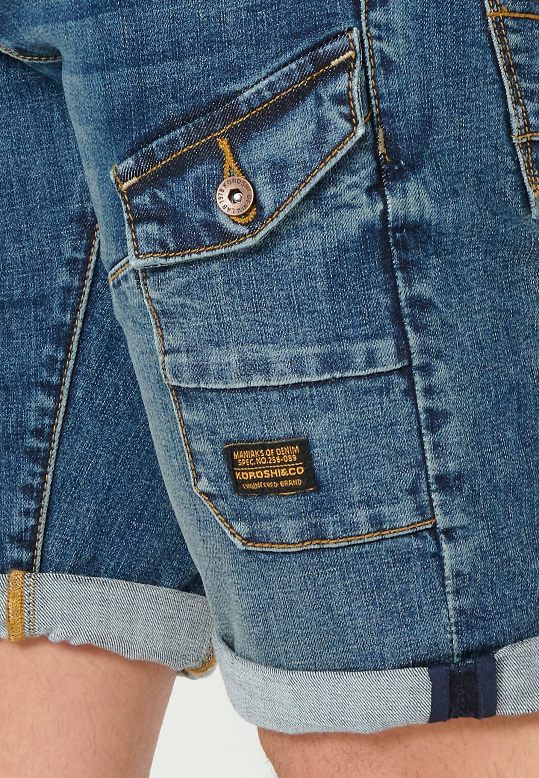 Bermuda Hombre Vaquera Stretch Acabado Vuelta Azul Medio – Koroshi