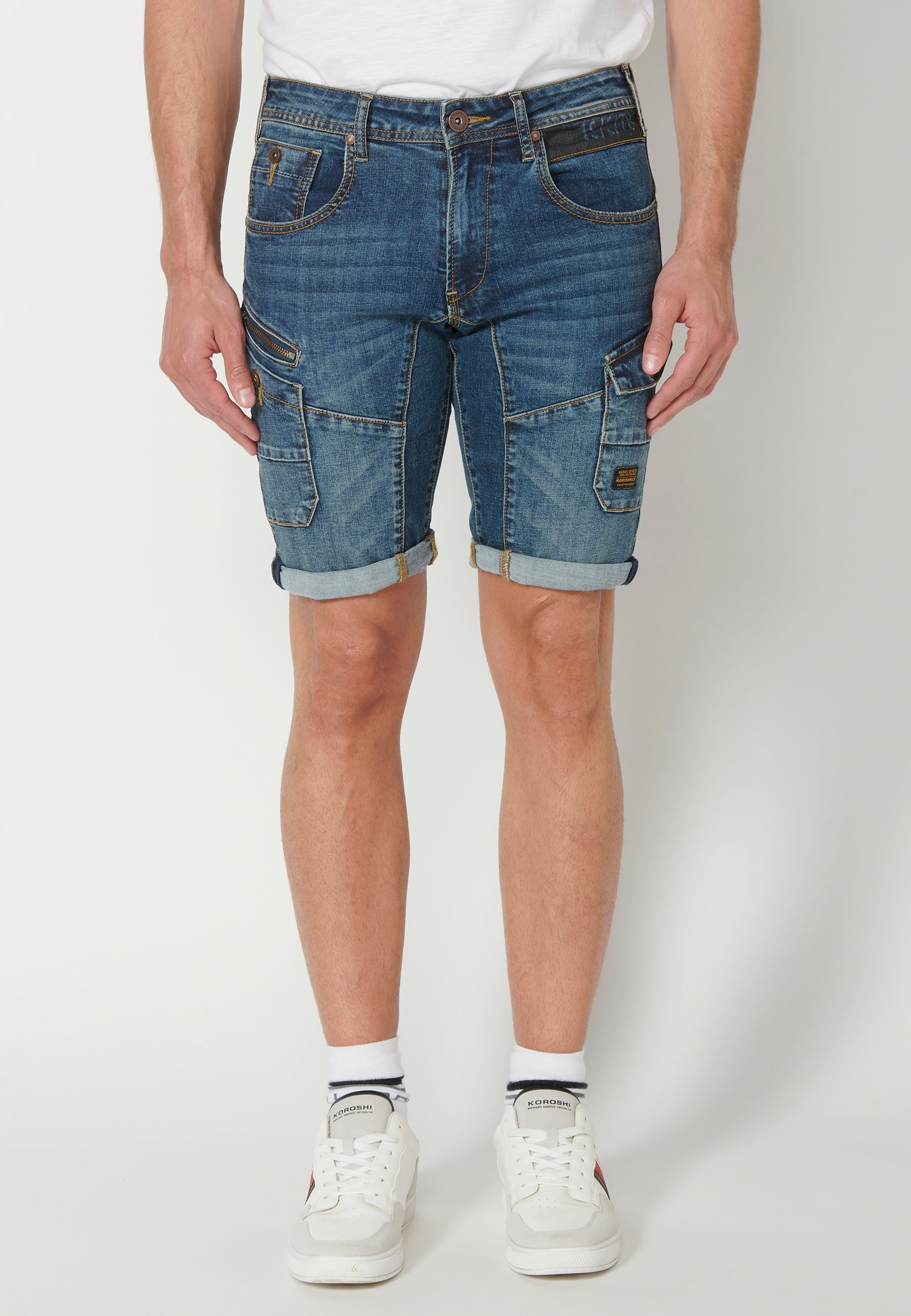 Bermuda Hombre Vaquera Stretch Acabado Vuelta Azul Medio – Koroshi