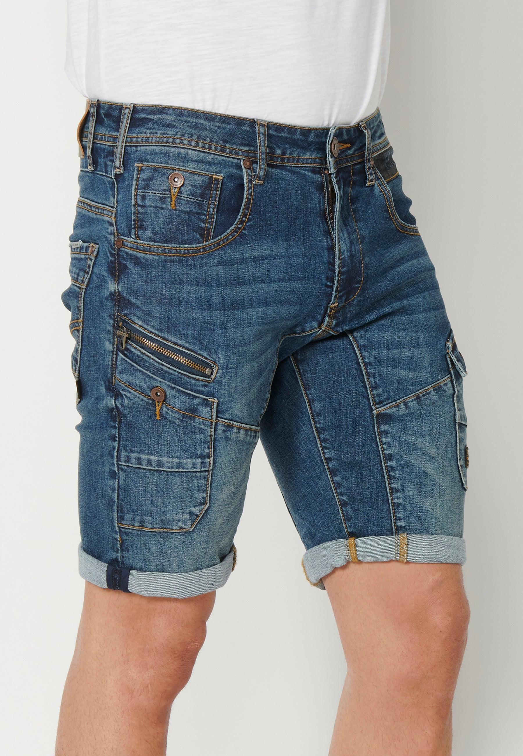 Bermuda Hombre Vaquera Stretch Acabado Vuelta Azul Medio – Koroshi