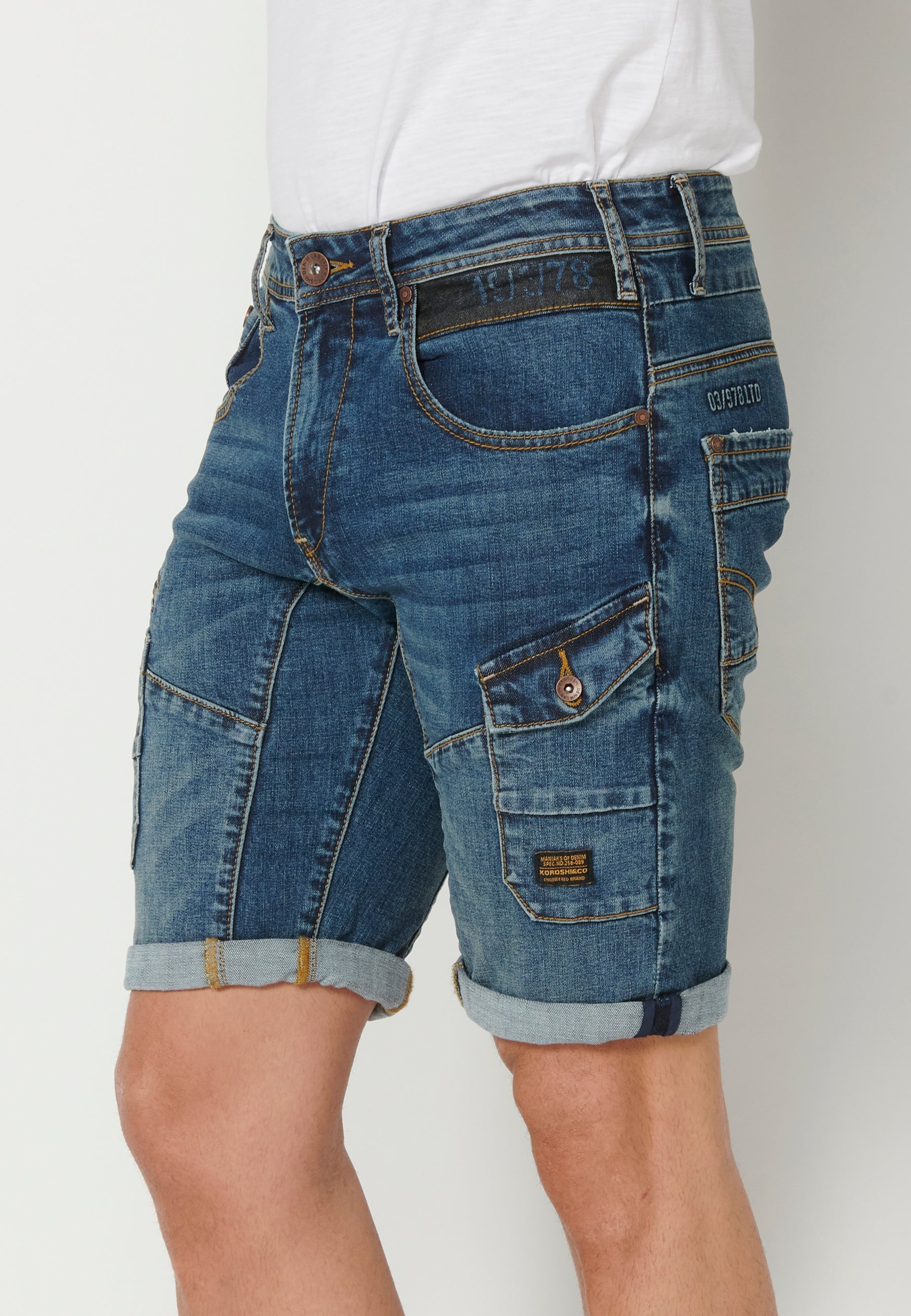 Bermuda Hombre Vaquera Stretch Acabado Vuelta Azul Medio – Koroshi
