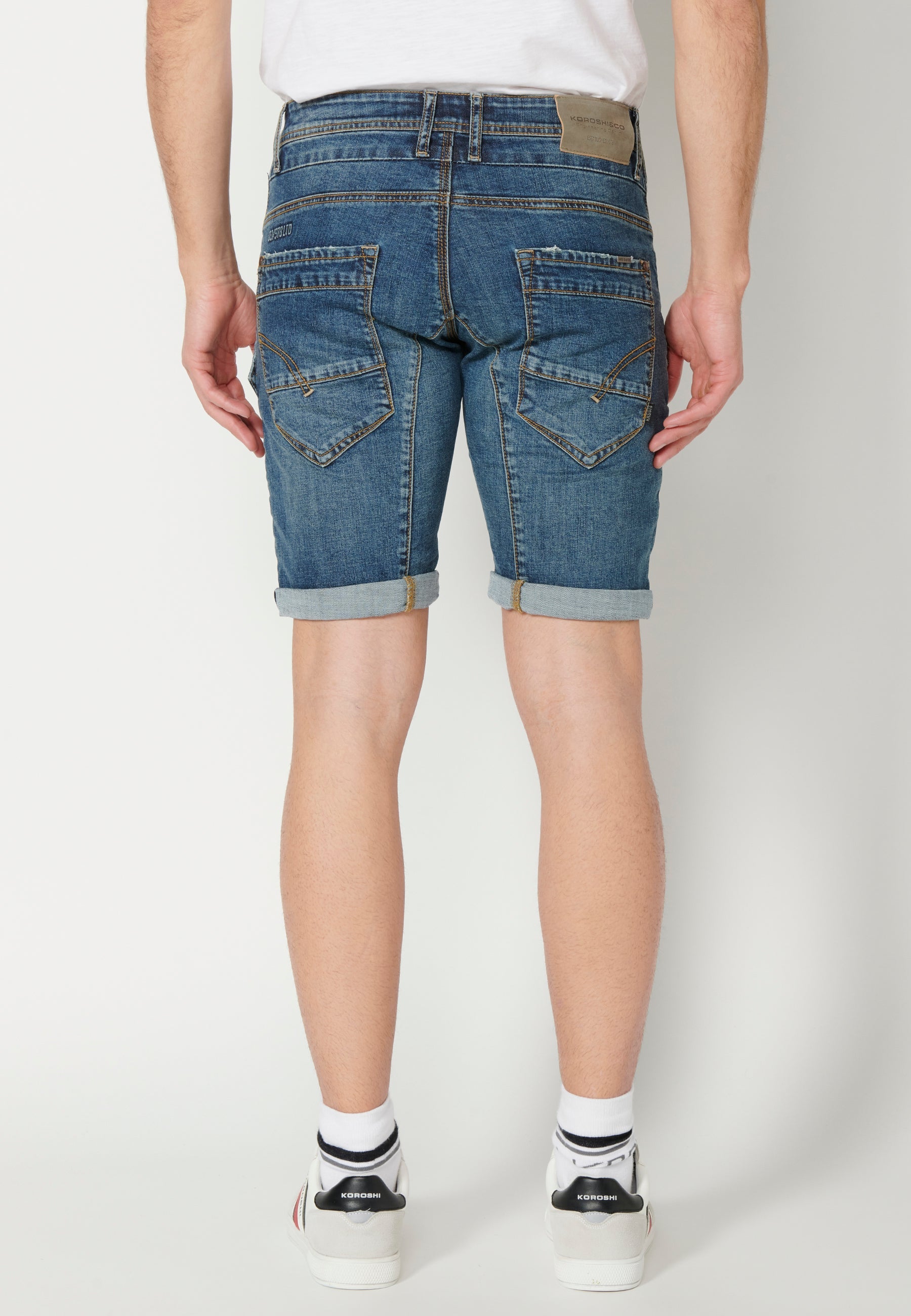 Bermuda Hombre Vaquera Stretch Acabado Vuelta Azul Medio – Koroshi