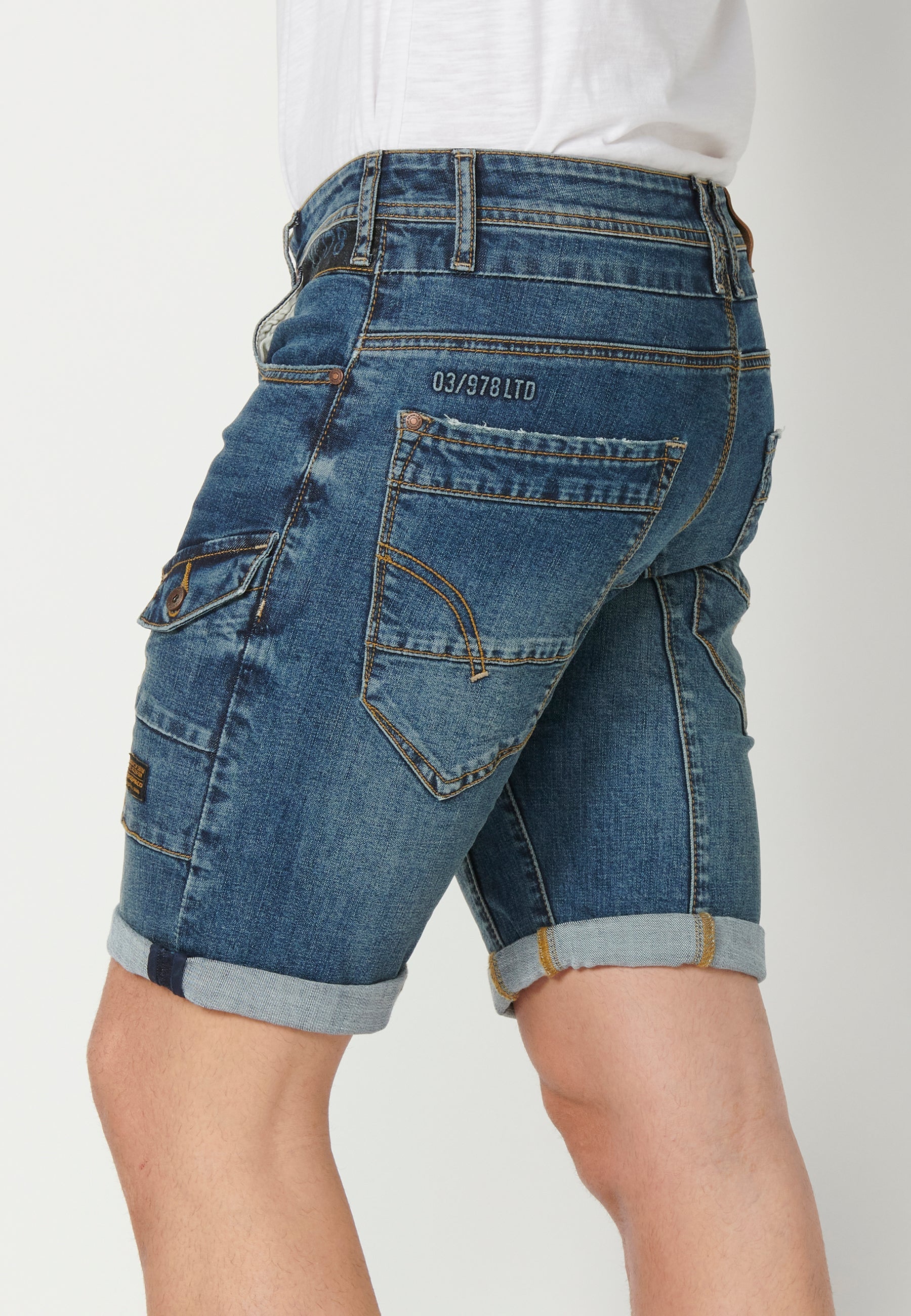 Bermuda Hombre Vaquera Stretch Acabado Vuelta Azul Medio – Koroshi