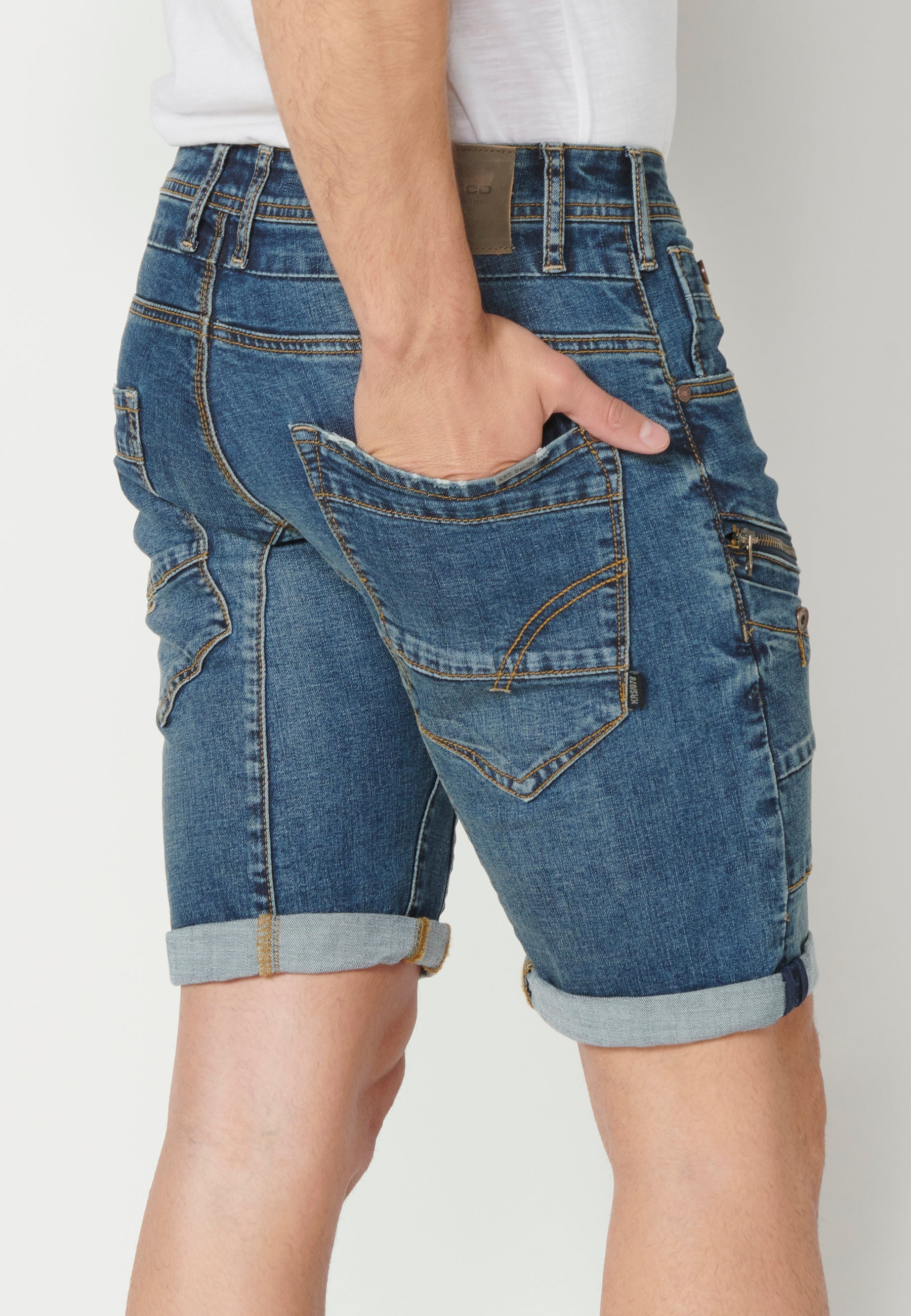 Bermuda Hombre Vaquera Stretch Acabado Vuelta Azul Medio – Koroshi