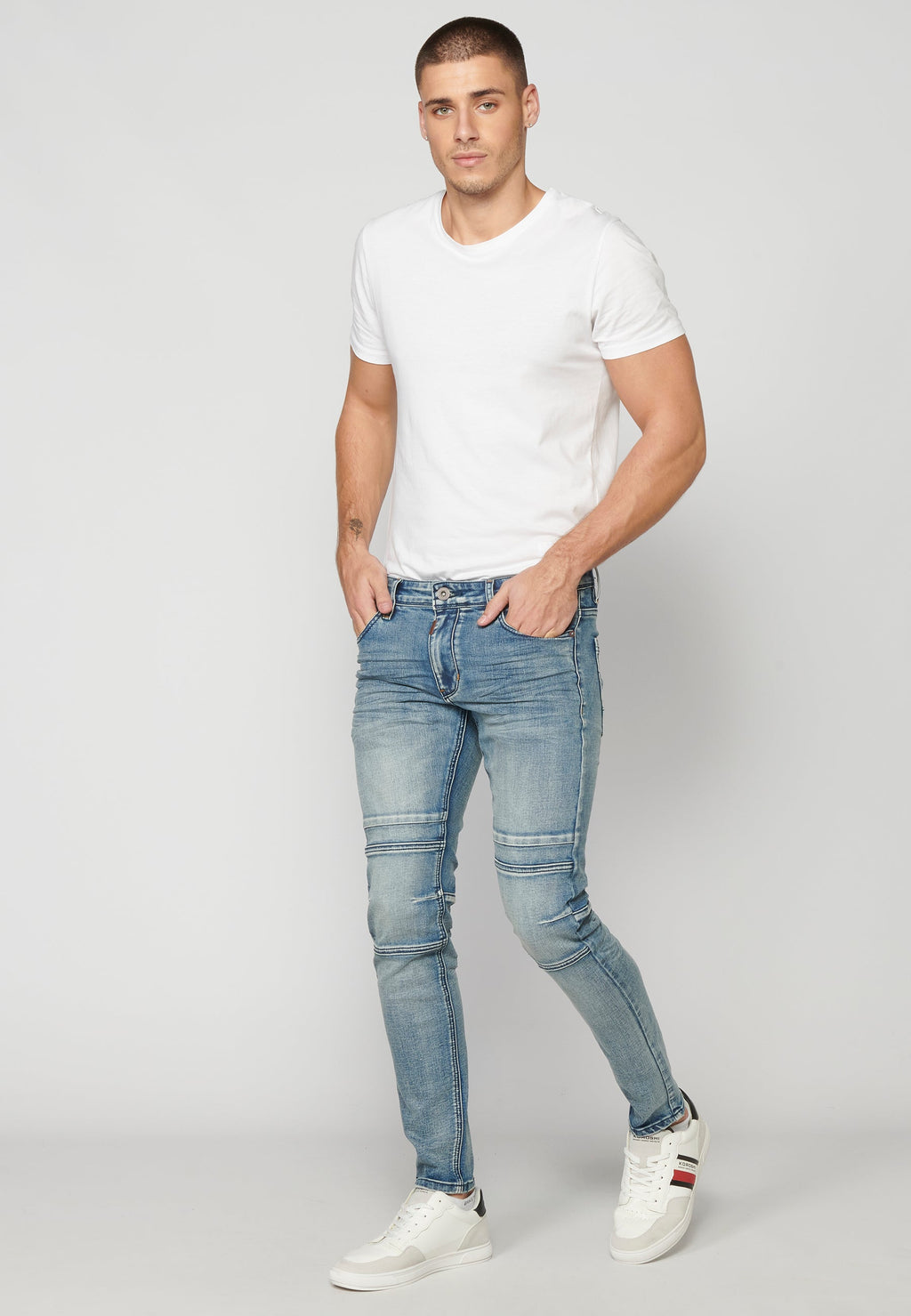 Pantalón Vaquero Biker Skinny Hombre – Koroshi Azul Claro