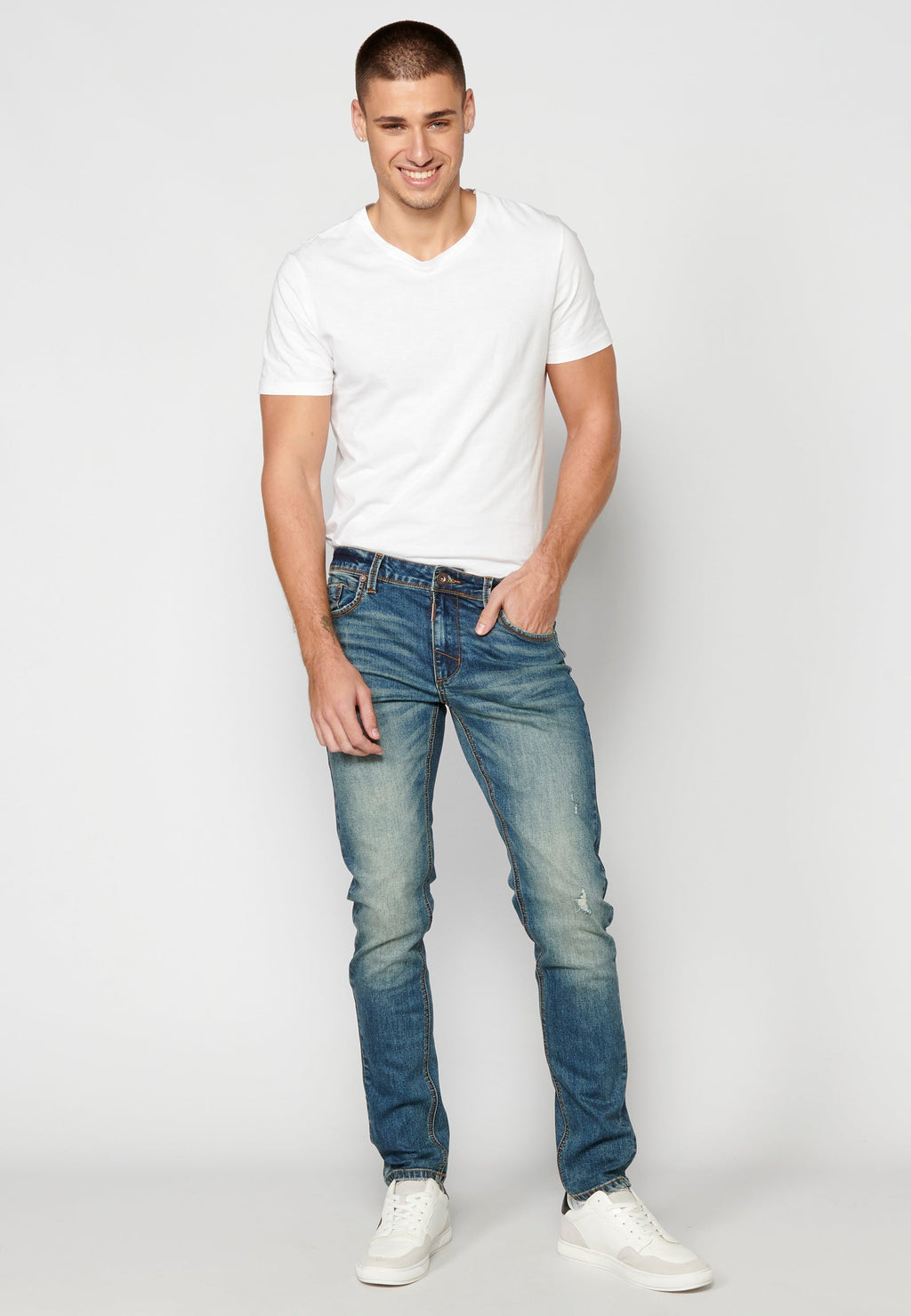 Pantalón Vaquero Slim Fit Cinco Bolsillos Hombre – Koroshi Azul Medio