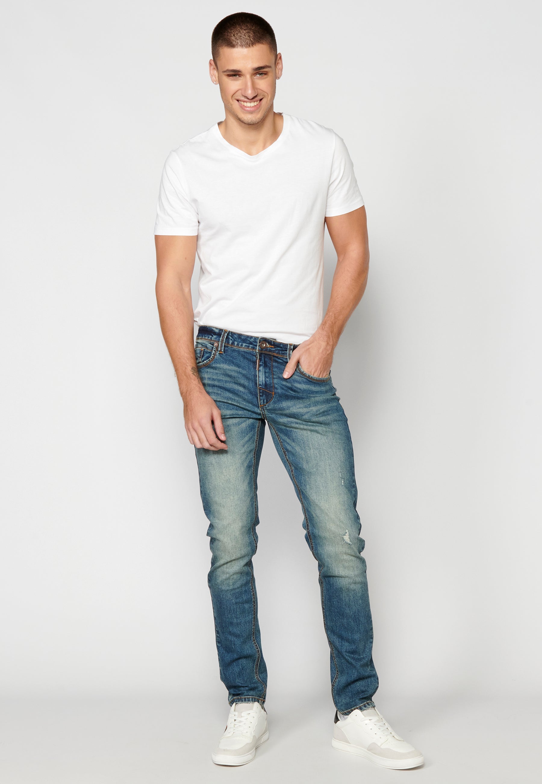 Pantalón Vaquero Slim Fit Cinco Bolsillos Hombre – Koroshi Azul Medio