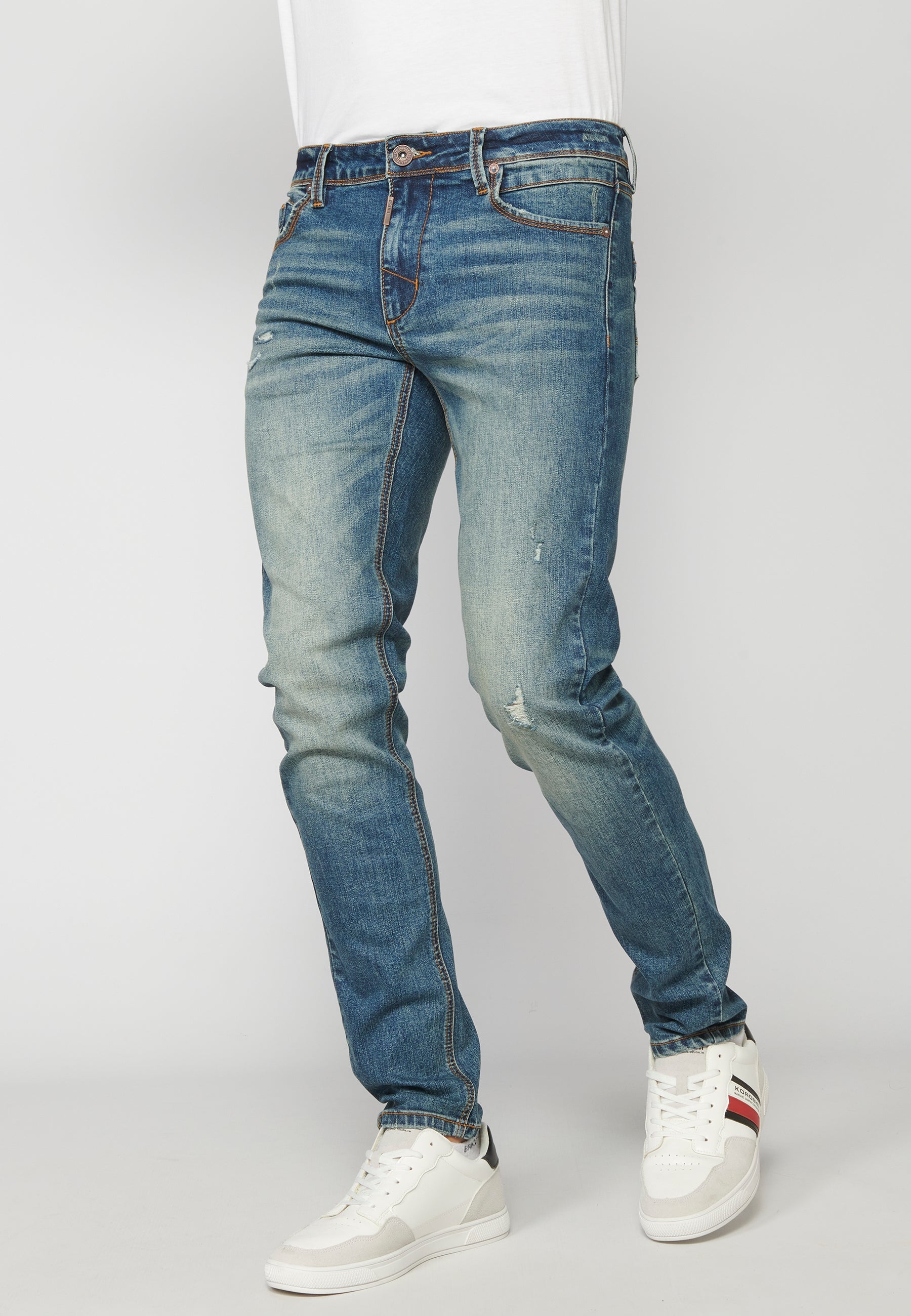 Pantalón Vaquero Slim Fit Cinco Bolsillos Hombre – Koroshi Azul Medio