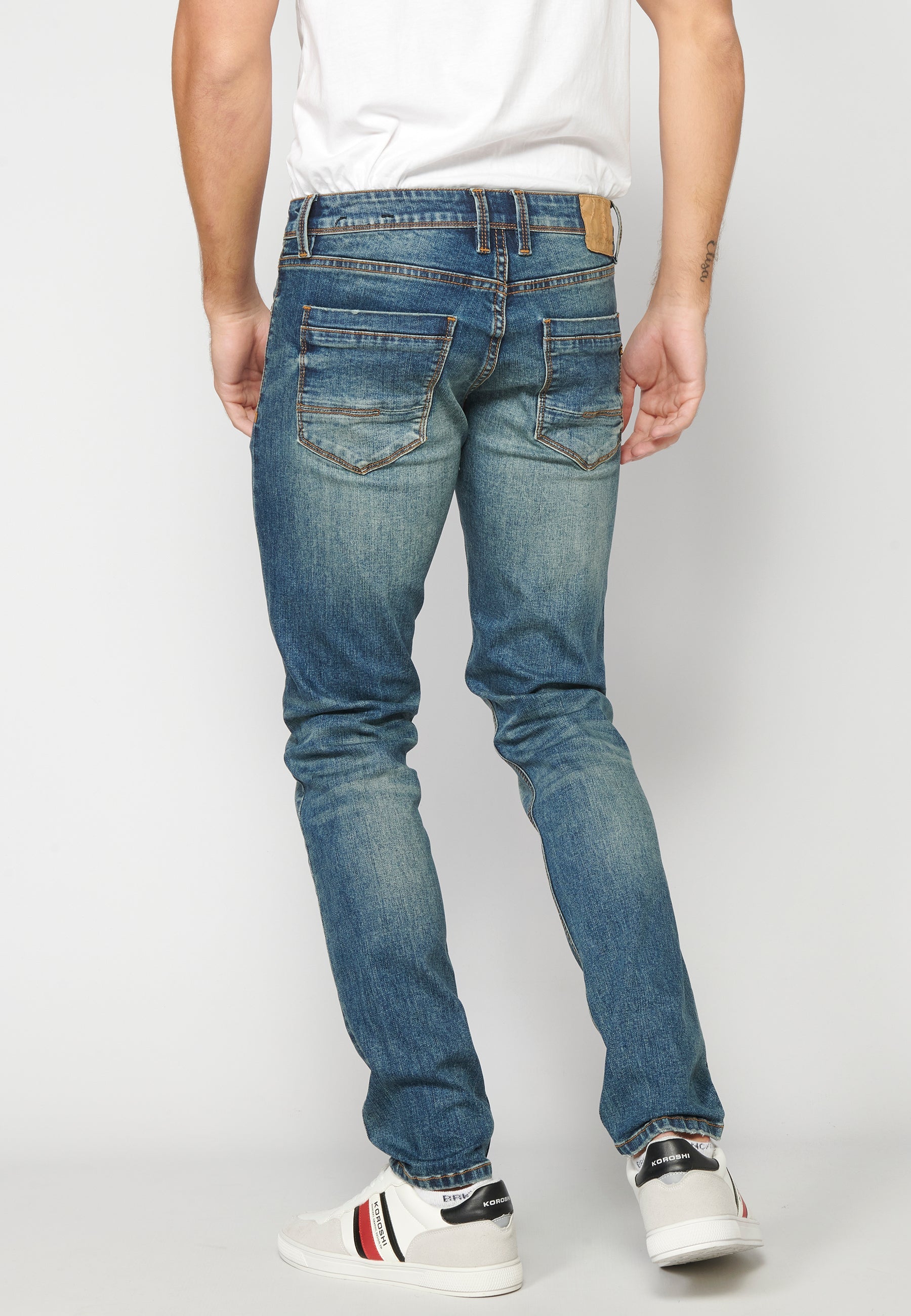 Pantalón Vaquero Slim Fit Cinco Bolsillos Hombre – Koroshi Azul Medio