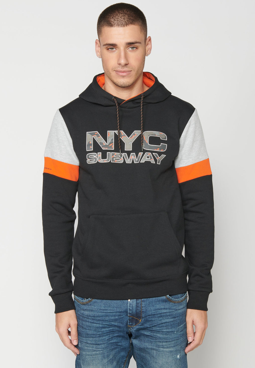 Sudadera Hombre Capucha con Bolsillo y Estampado – Koroshi Negro