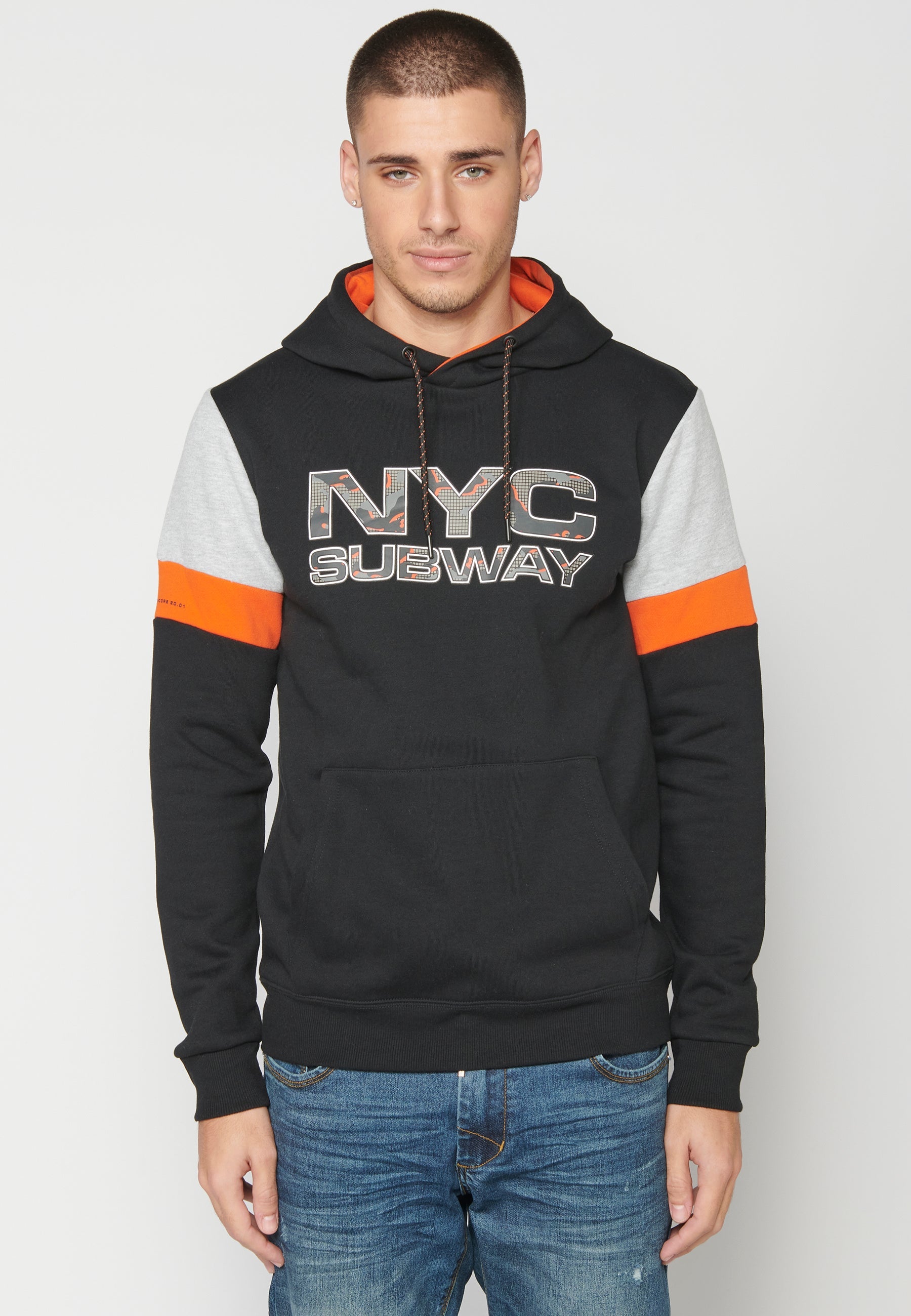 Sudadera Hombre Capucha con Bolsillo y Estampado – Koroshi Negro