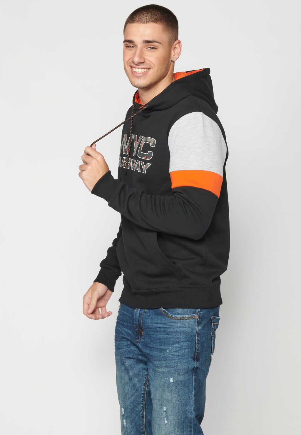 Sudadera Hombre Capucha con Bolsillo y Estampado – Koroshi Negro