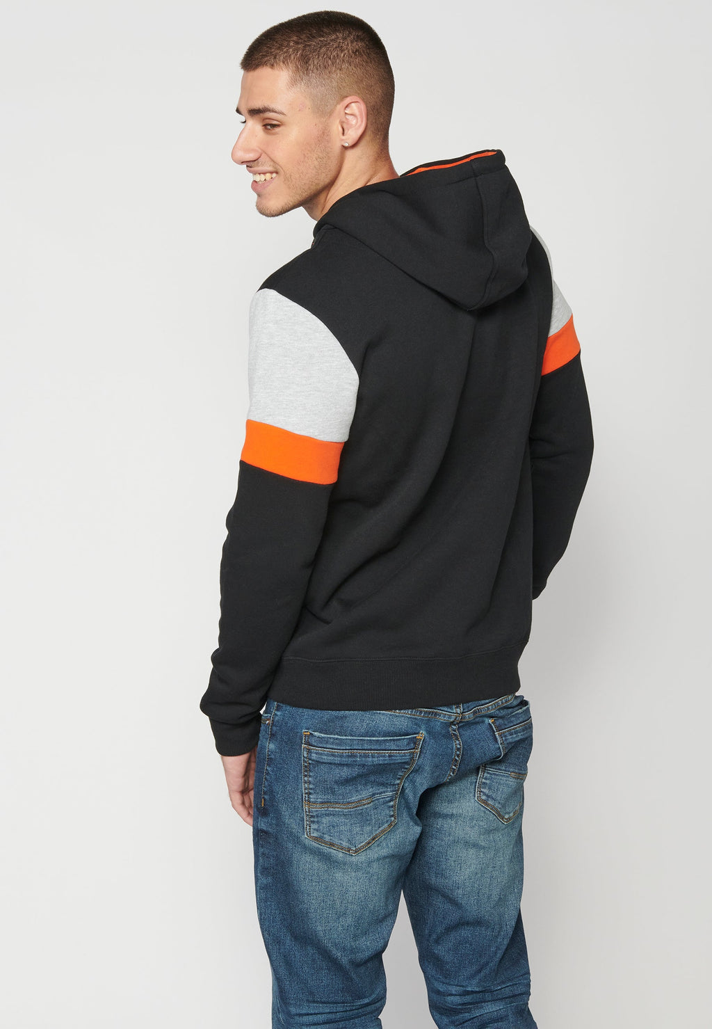 Sudadera Hombre Capucha con Bolsillo y Estampado – Koroshi Negro