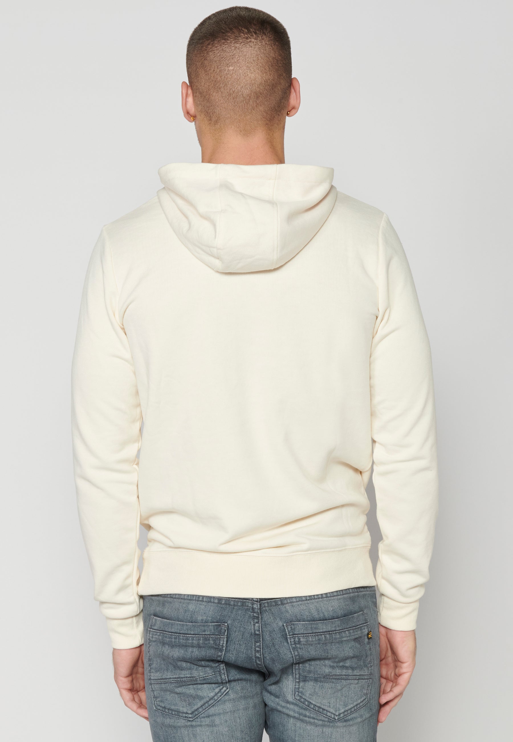 Sudadera Hombre Capucha con Bolsillo y Estampado – Koroshi Crema