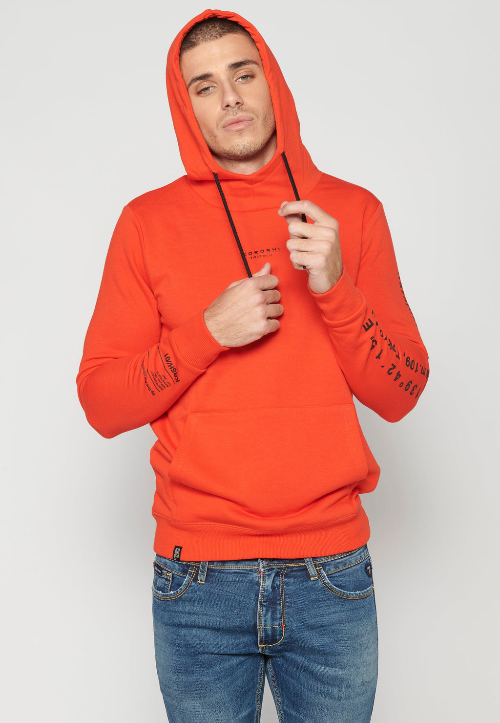 Sudadera Hombre Capucha con Bolsillo y Estampado – Koroshi Rojo