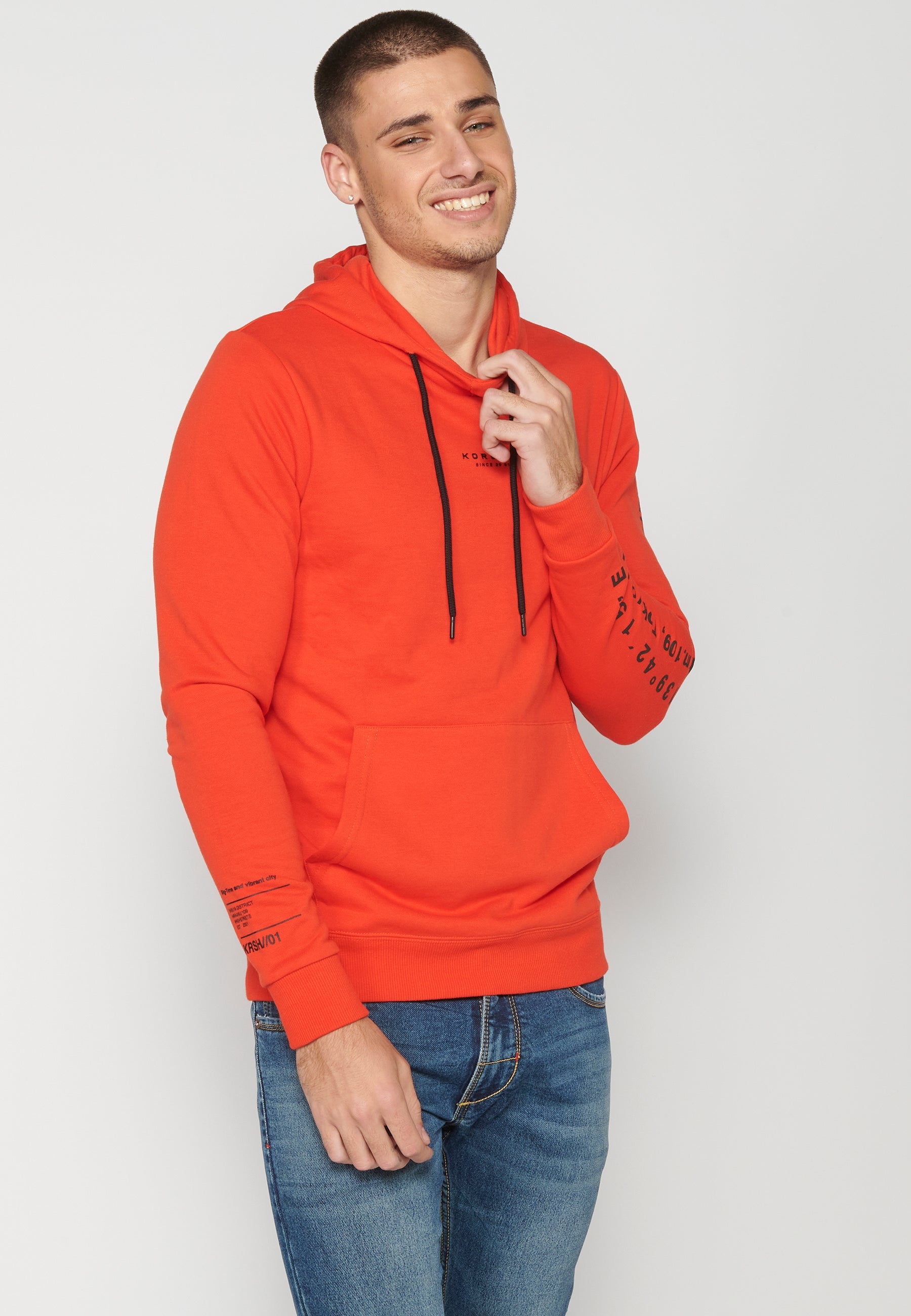 Sudadera Hombre Capucha con Bolsillo y Estampado – Koroshi Rojo